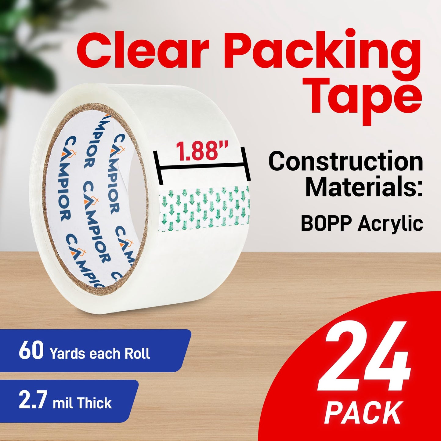 24 Rolls Clear Packing Tape for Moving & Shipping