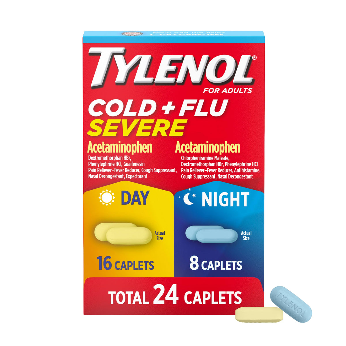 24 Count Tylenol Cold and Flu Caplets Combo Pack