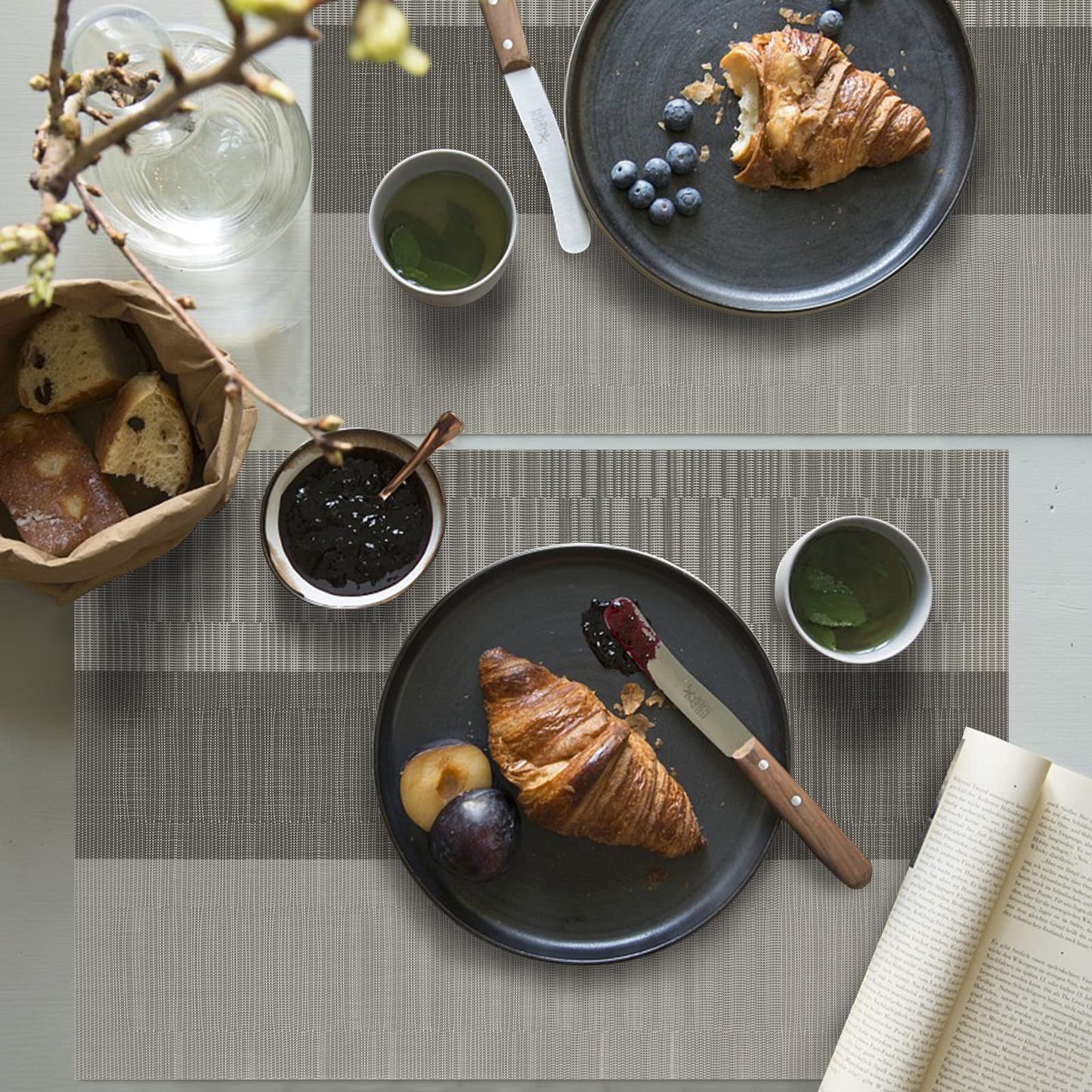 HeloHo Gradient Dark and Light Gray Placemats Set of 6, Washable Placemats Vinyl Woven Table Mats Wipeable Placemat for Kitchen Dining Table Decoration Indoor Outdoor