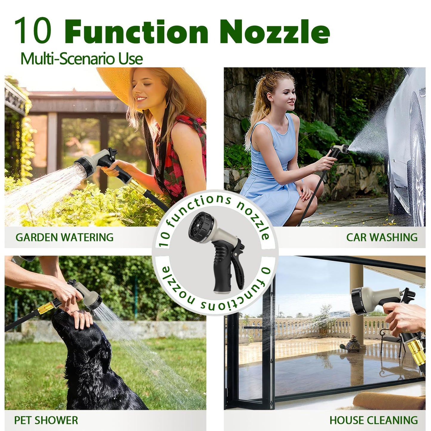 50ft Garden Hose with 10-Function Nozzle