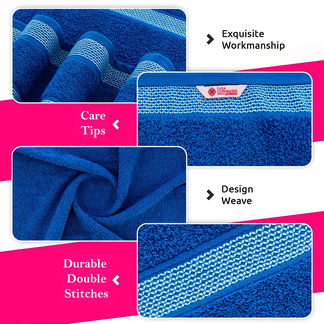 CASA COPENHAGEN Solitaire Mix 6 Pieces Towel Set- Grey Violet+Electric Blue, 600 GSM 2Bath Towel 2Hand Towel 2Washcloth,Designed in Denmark Made of Soft Egyptian Cotton for Bathroom, Kitchen & Shower
