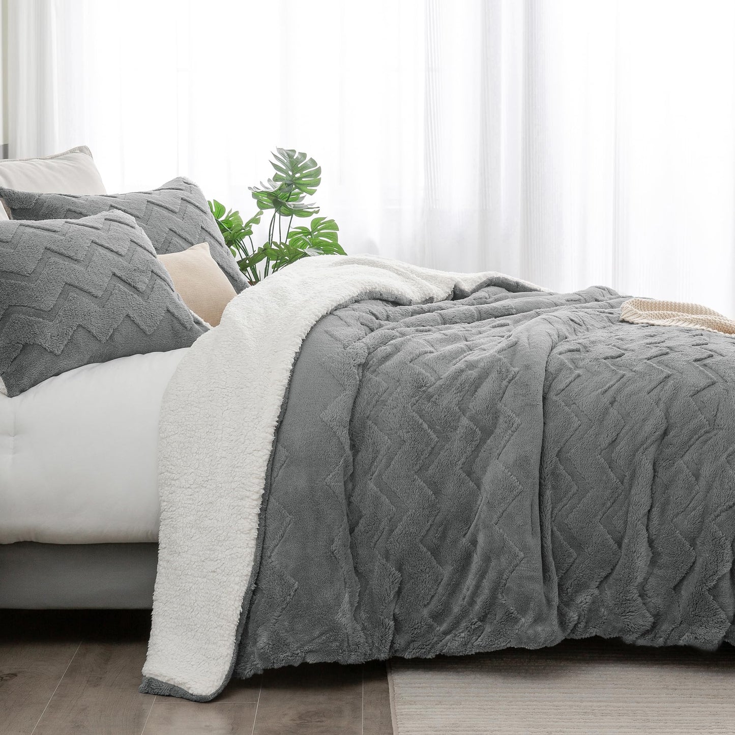 BEDELITE Fluffy Twin Comforter Set - Sherpa Grey