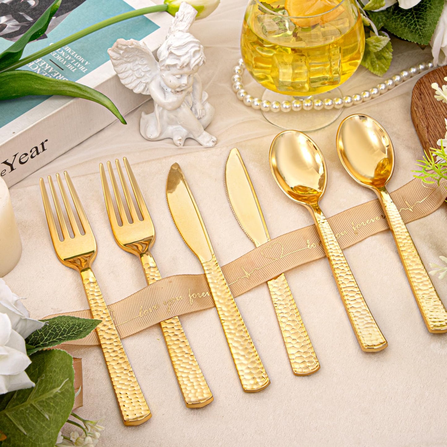 400PCS Gold Disposable Utensil Set