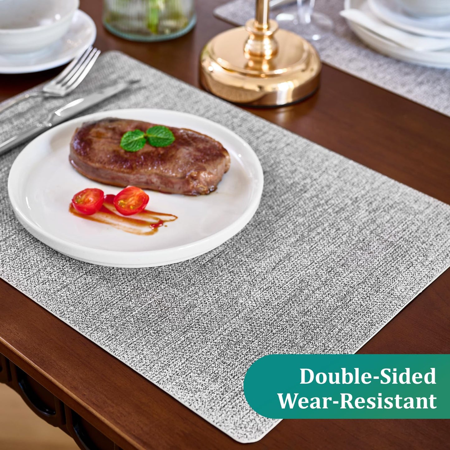 6 Faux Leather Placemats for Dining Table