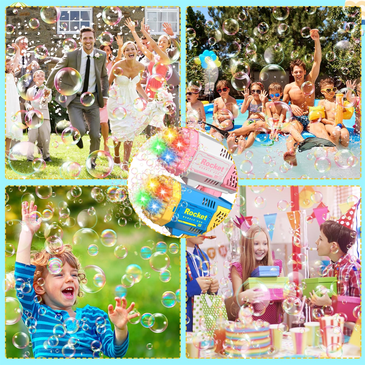 Bubble Machine 2 Pack Mini Bubble Gun for Toddlers, Bubble Maker Blower Toys with Lights,4000+ Bubbles Per Minute for Boys Girls Toddlers Outdoor Indoor Birthday Wedding Party (Blue Pink)
