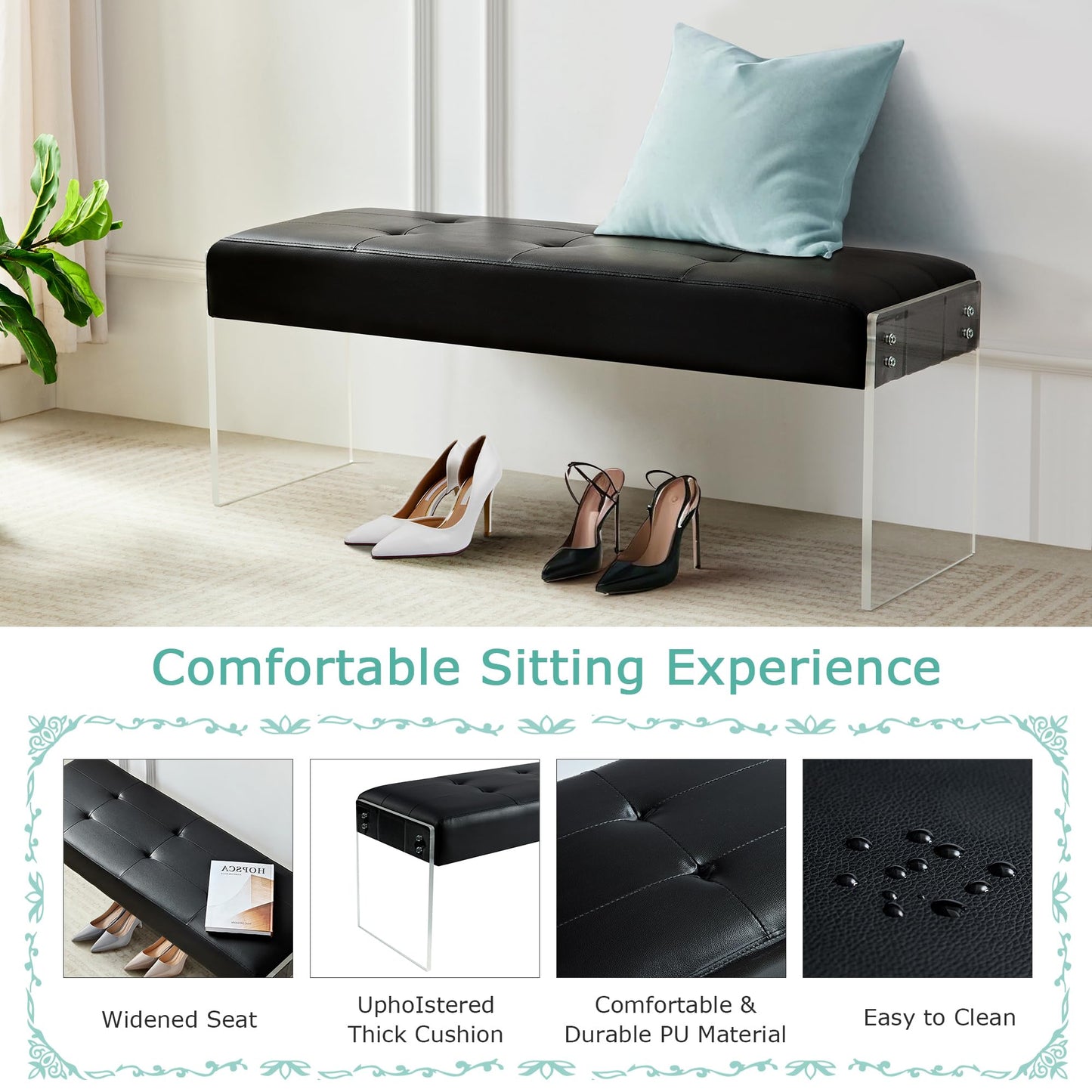 Modern PU Leather Entryway Bench by VECELO