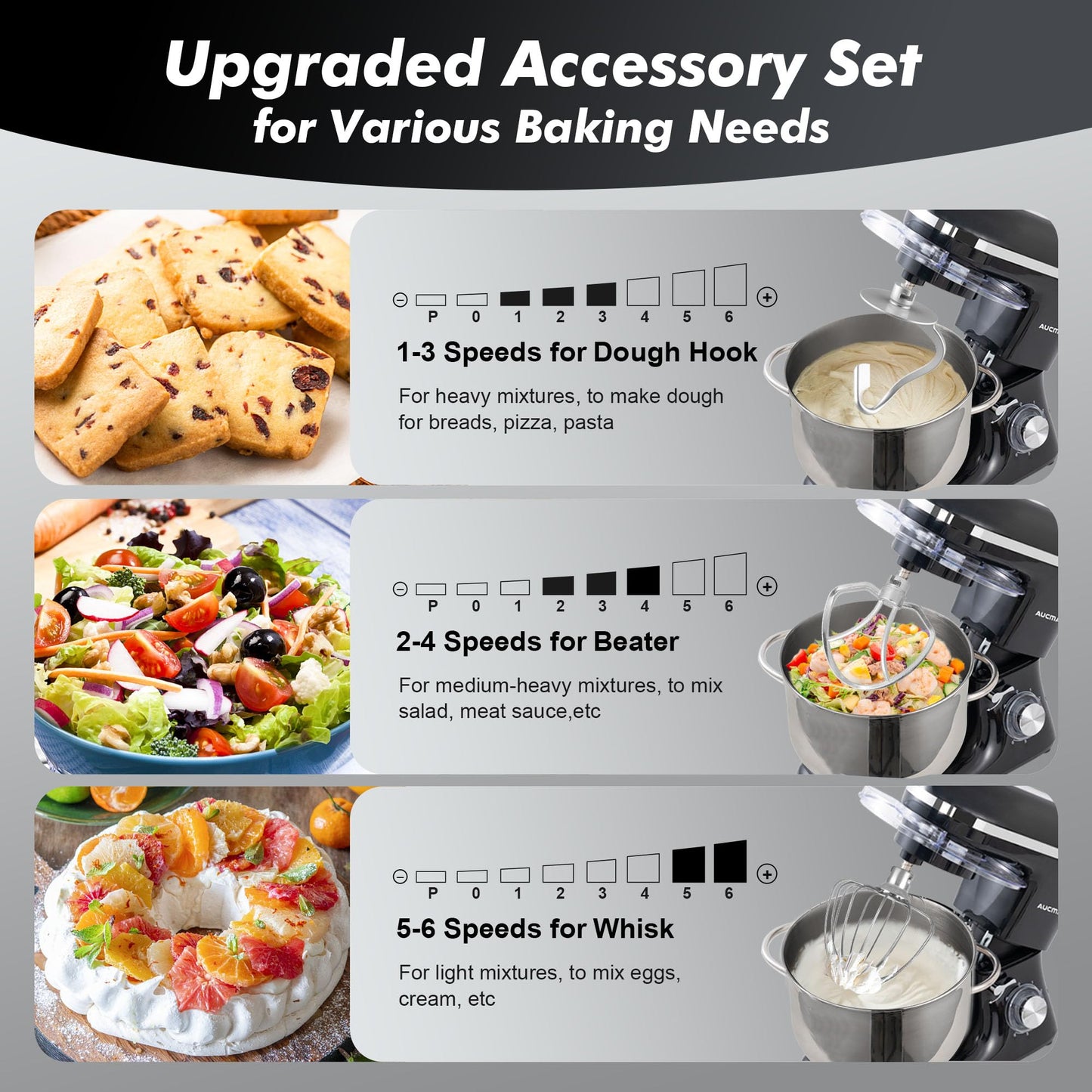 900W 8QT Aucma Stand Mixer with Attachments