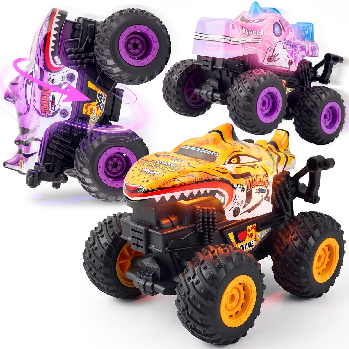 3 Pack Friction Monster Truck Toys with Lights
