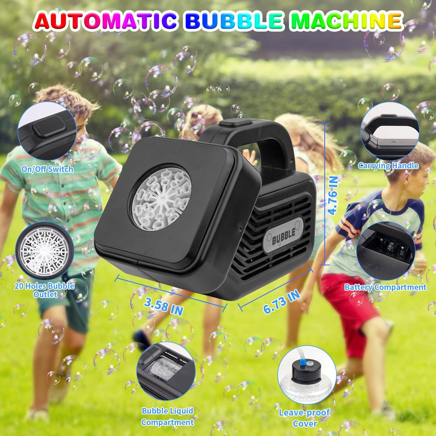 Bubble Machine for Kids, Upgrade Automatic Bubble Machine Portable Bubble Maker Outdoor Bubble Machine for Dogs Pets, Electric Bubble Blower Machine for Parties, Birthday, Wedding, Camping