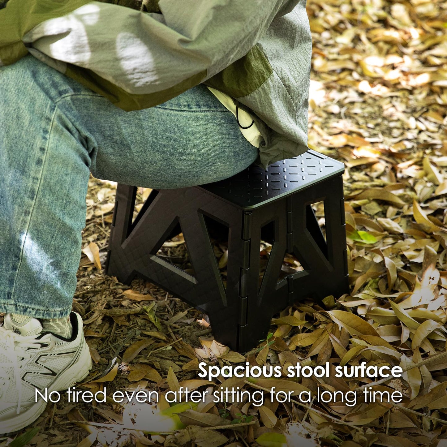 SHIMOYAMA Folding Stool, 9.6โ Step Stool for Adults, Holds Up to 220lbs, PP Foldable Stool for Outdoor Camping, Bathroom, and Living Room (Black)