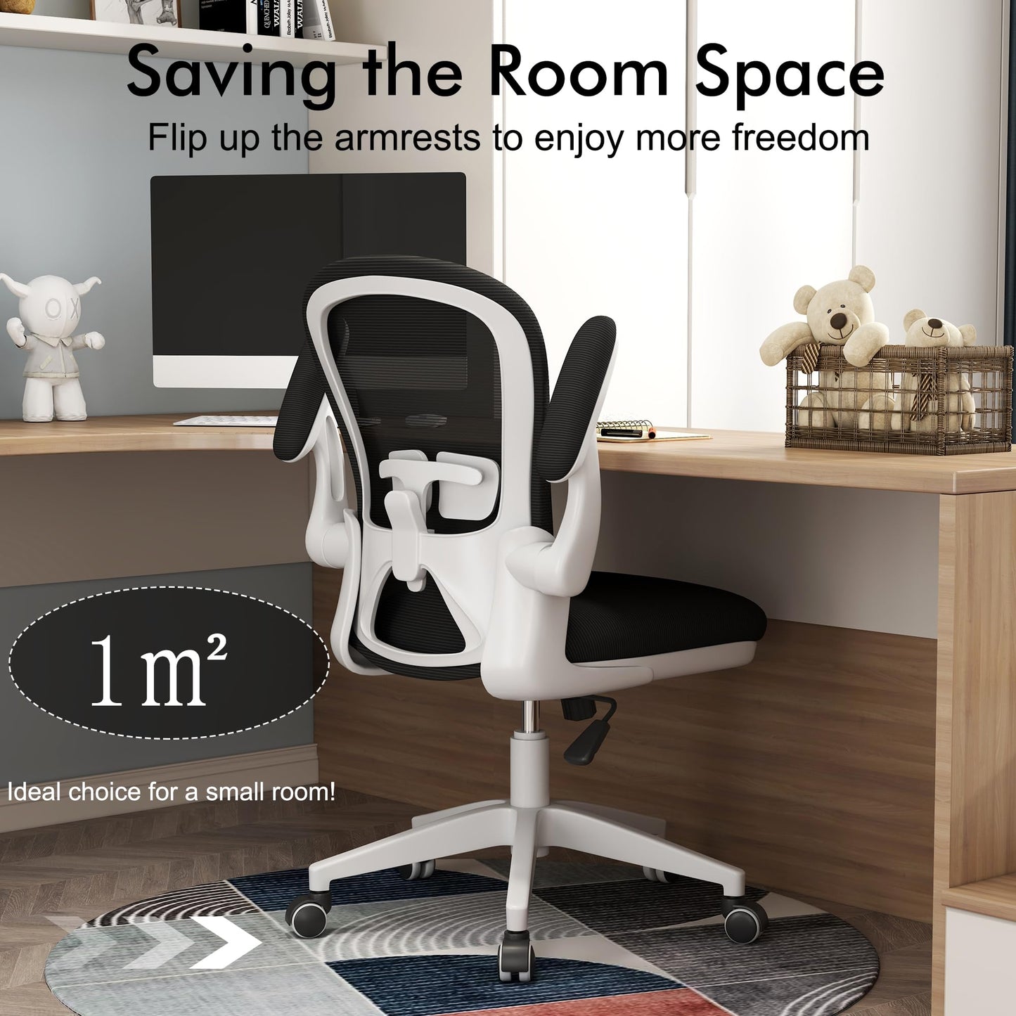 Apusen Ergonomic Home Office Desk Chairs Comfy Computer Gaming Chairs Mesh Arm Swivel Chairs of Adults for Home Office Bedroom(White)