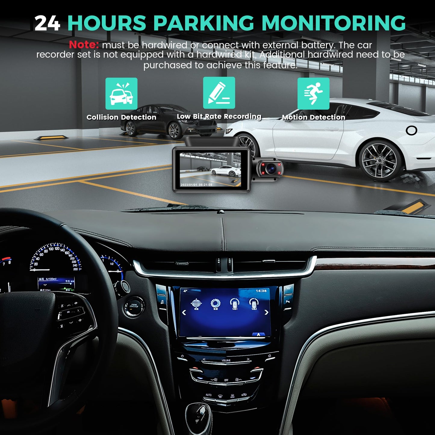 Dual Dash Camera 1440P Front + 720P Inside