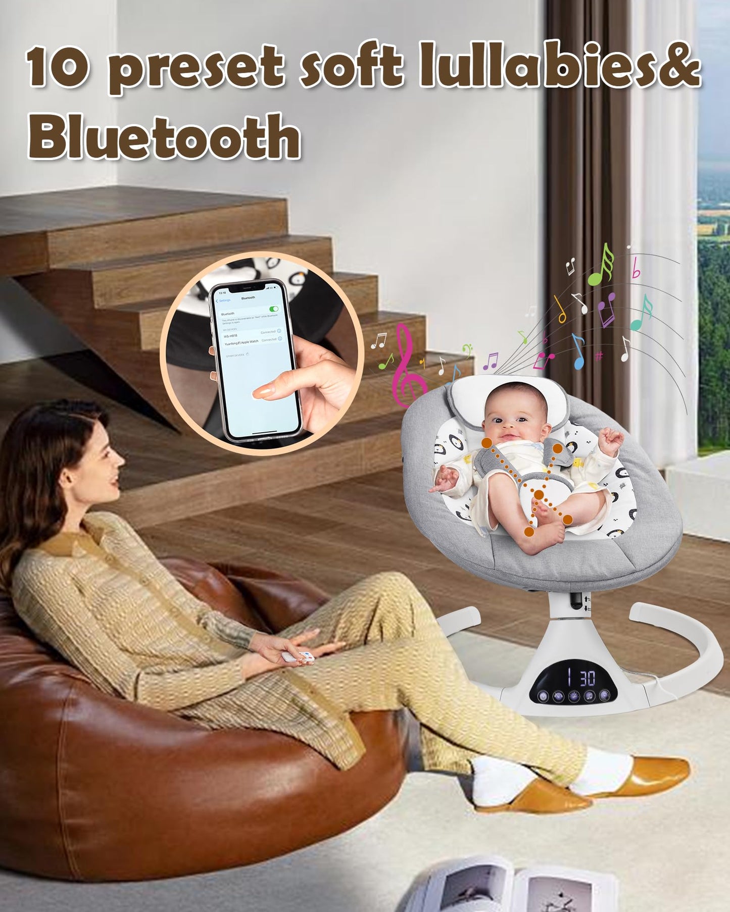 Portable Electric Baby Swing with Bluetooth Music