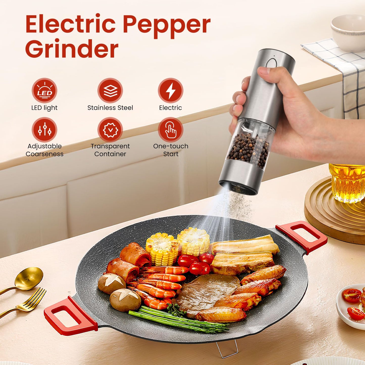 Electric Salt and Pepper Grinder Set with LED