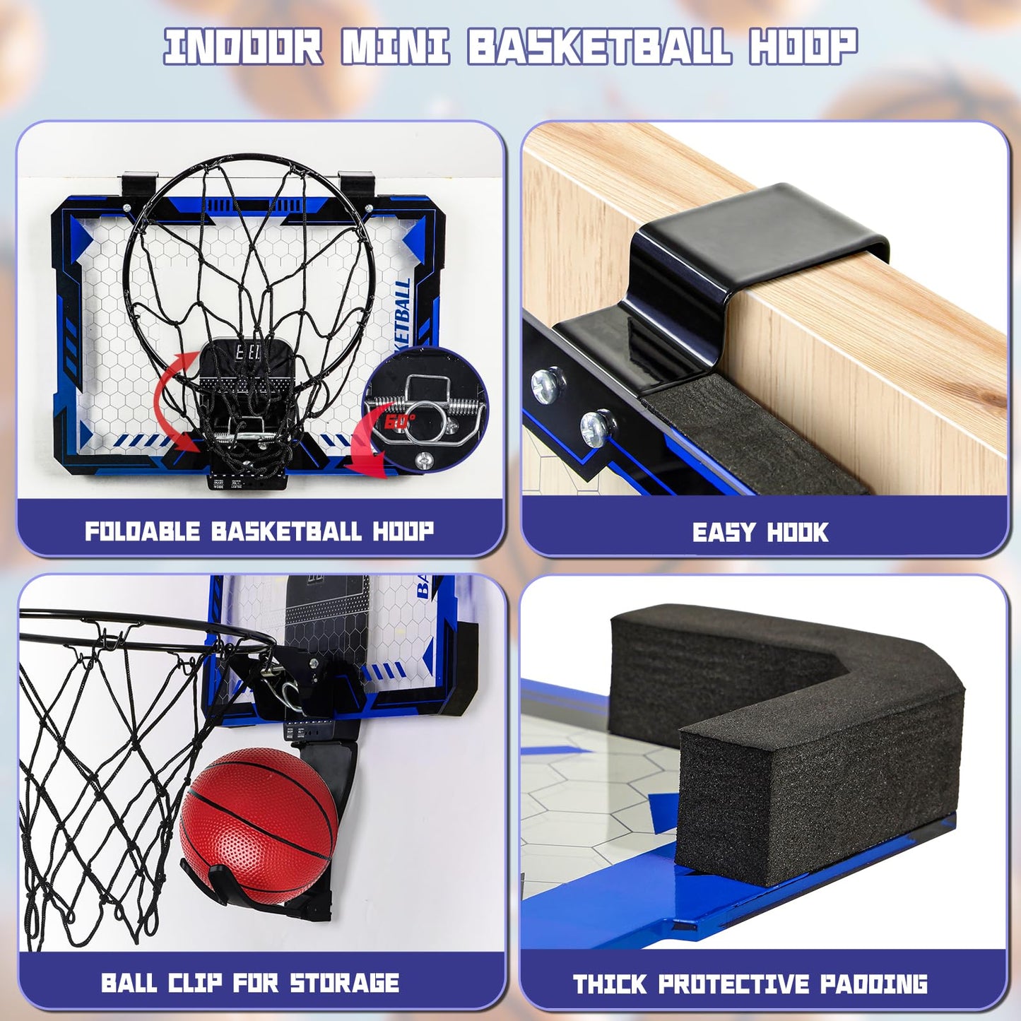 Indoor Basketball Hoop with LED Light and Scoreboard