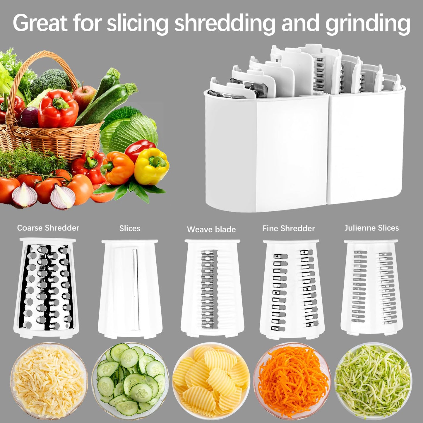 5-in-1 Rotary Cheese Grater with Stainless Blades