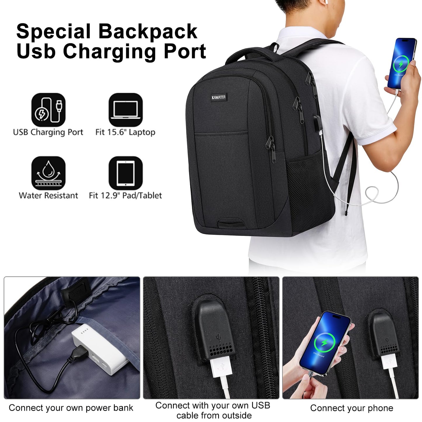 Black Backpack for School, School BackPack for Teens, Girls and Boys, with 15.6 inch Laptop Bookbag for College, Large Computer Back Pack with Compartments for Men & Women