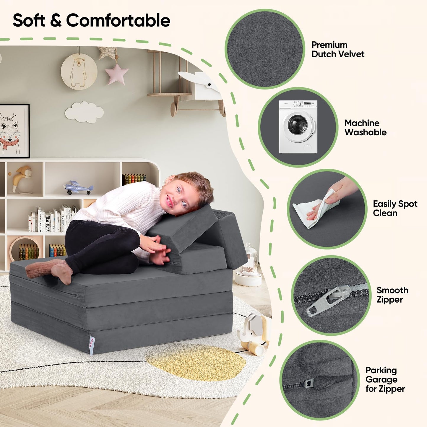 Kidirect 6-in-1 Kids Folding Sofa Bed