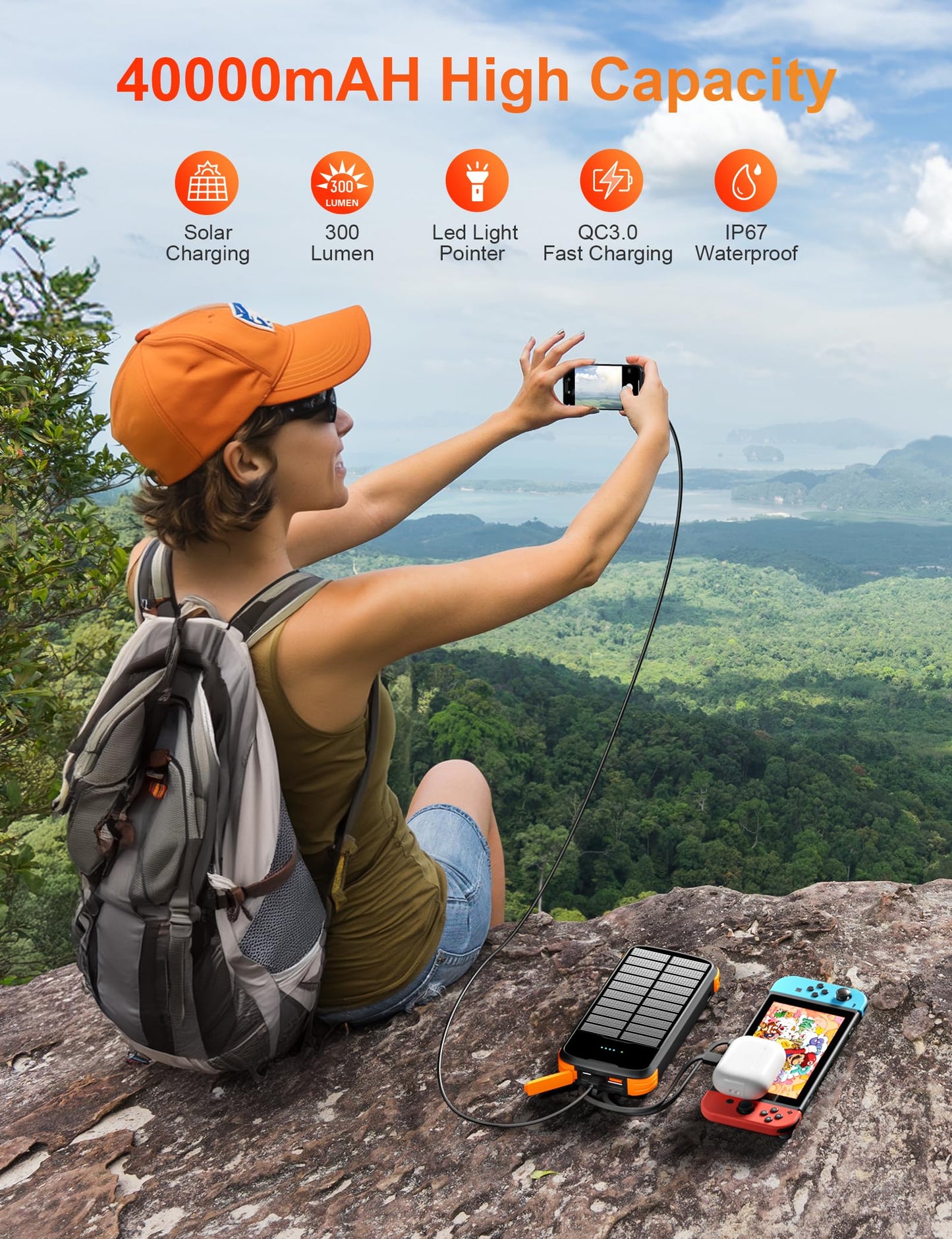 40000mAh Solar Power Bank with Fast Charging