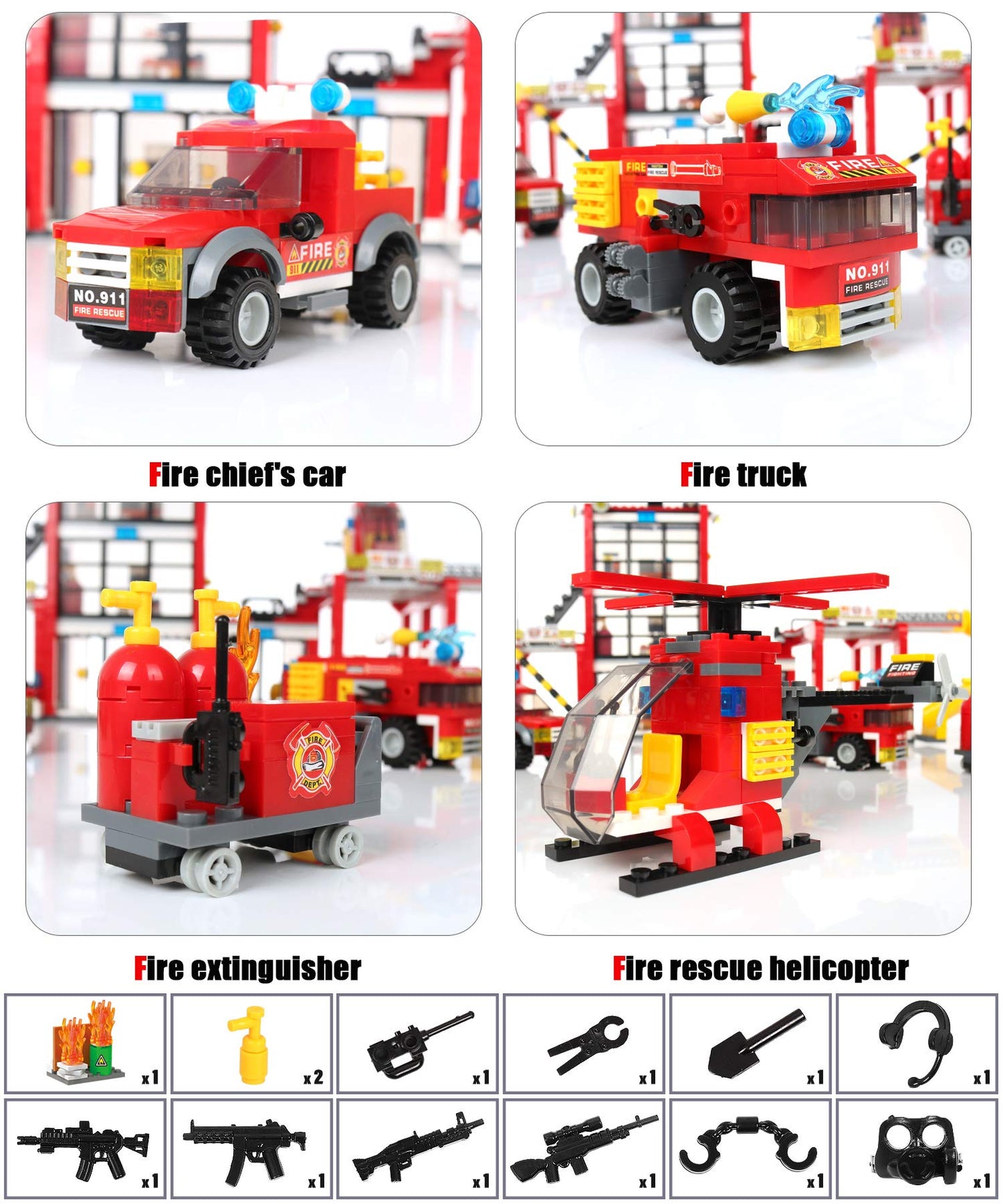 City Fire Station Building Blocks Set 896 Pieces