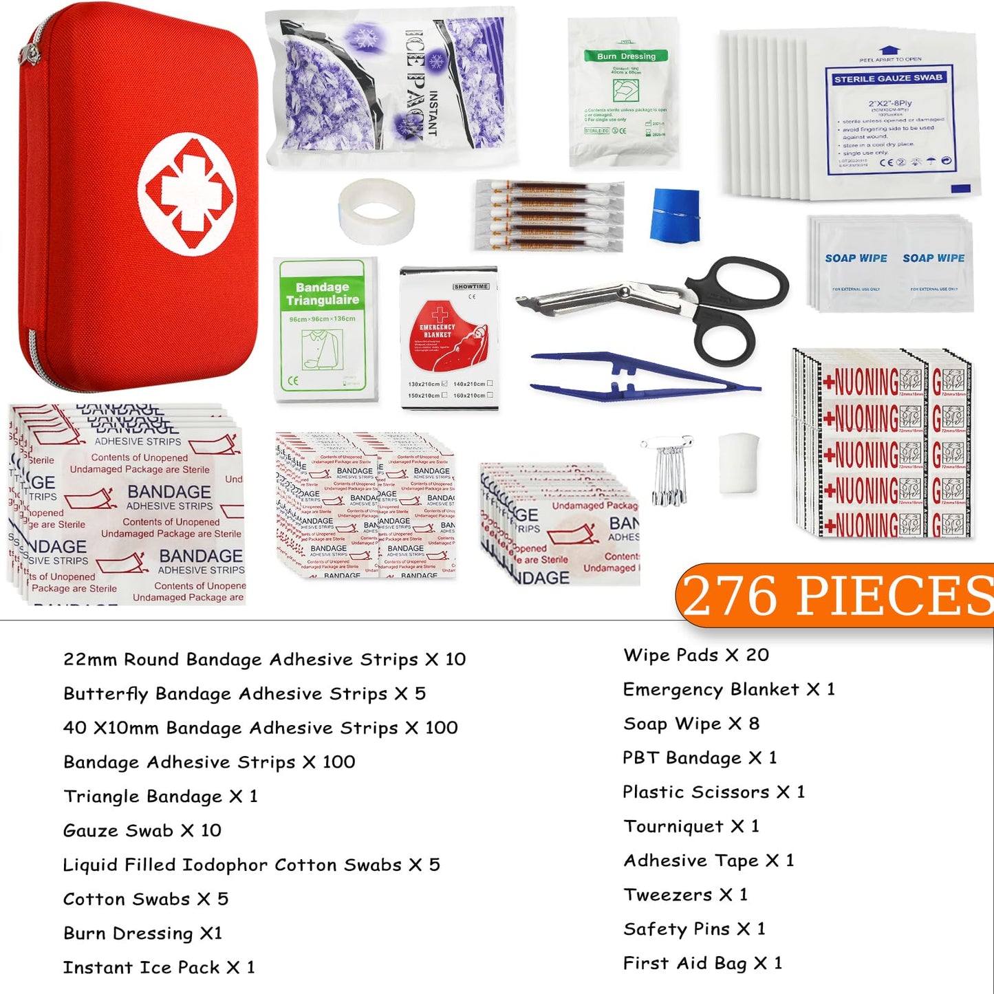 276Pcs First-Aid Kit Emergency-Kit Home-Car - First Aid Kits for Business Travel Essentials First Aid Bag Emergency Necessities for Boat Hiking Skating, Red YIDERBO