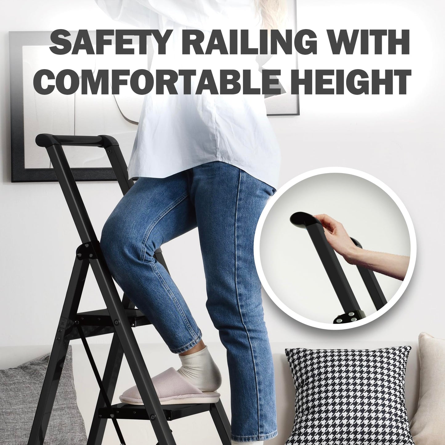 Lightweight Aluminum 5-Step Folding Ladder - Black