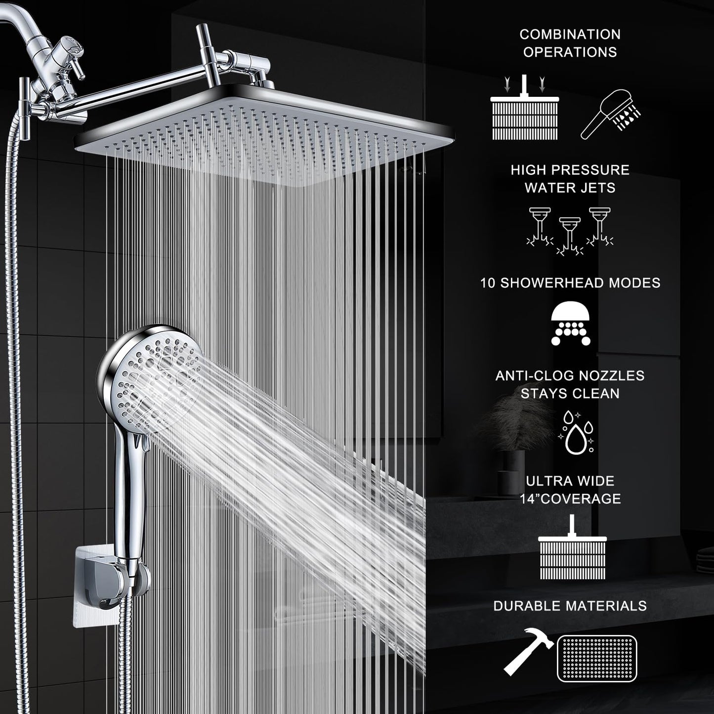 High Pressure Rain Shower Head with Handheld Spray