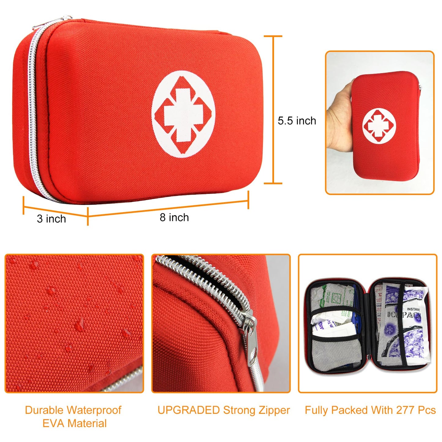 276Pcs First-Aid Kit Emergency-Kit Home-Car - First Aid Kits for Business Travel Essentials First Aid Bag Emergency Necessities for Boat Hiking Skating, Red YIDERBO