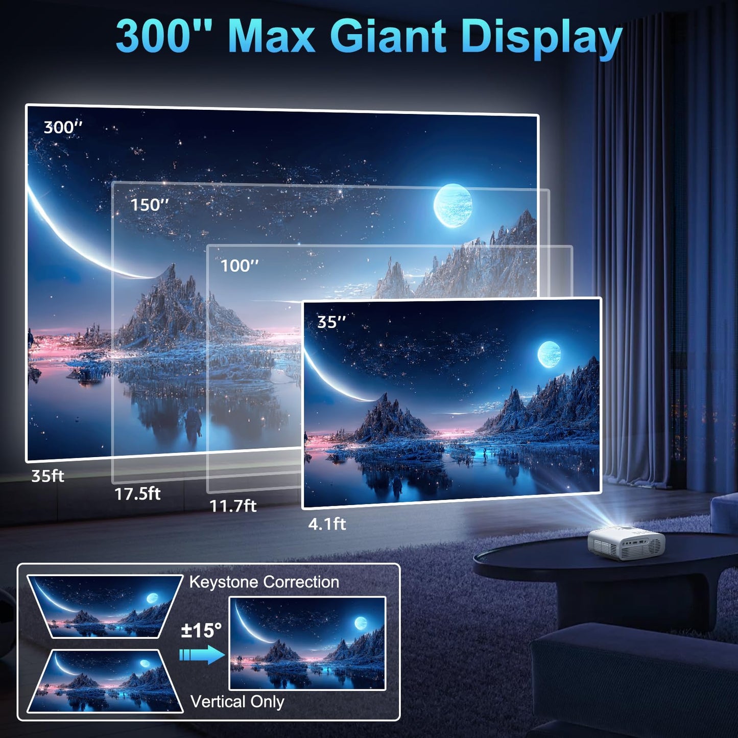 5G WiFi Bluetooth Projector, Pericat Native 1080P Movie Projector for Phone, Portable Outdoor Projector, 13000L Home Theater Video Projector, Mini Projector Compatible w/ PC, HDMI, USB, TV Stick, PS5
