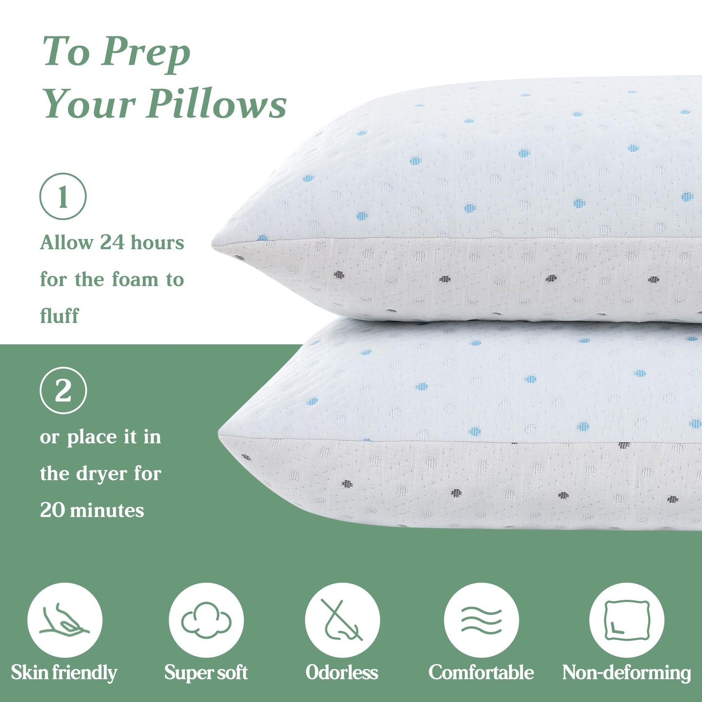 Dreamood Queen Pillows Set of 1 with Cooling & Soft Cover Shredded Memory Foam Pillows Adjustable Loft & Firmness Bed Pillow for Sleeping for Side Back Stomach Sleeper Cooling Pillow Hypoallergenic