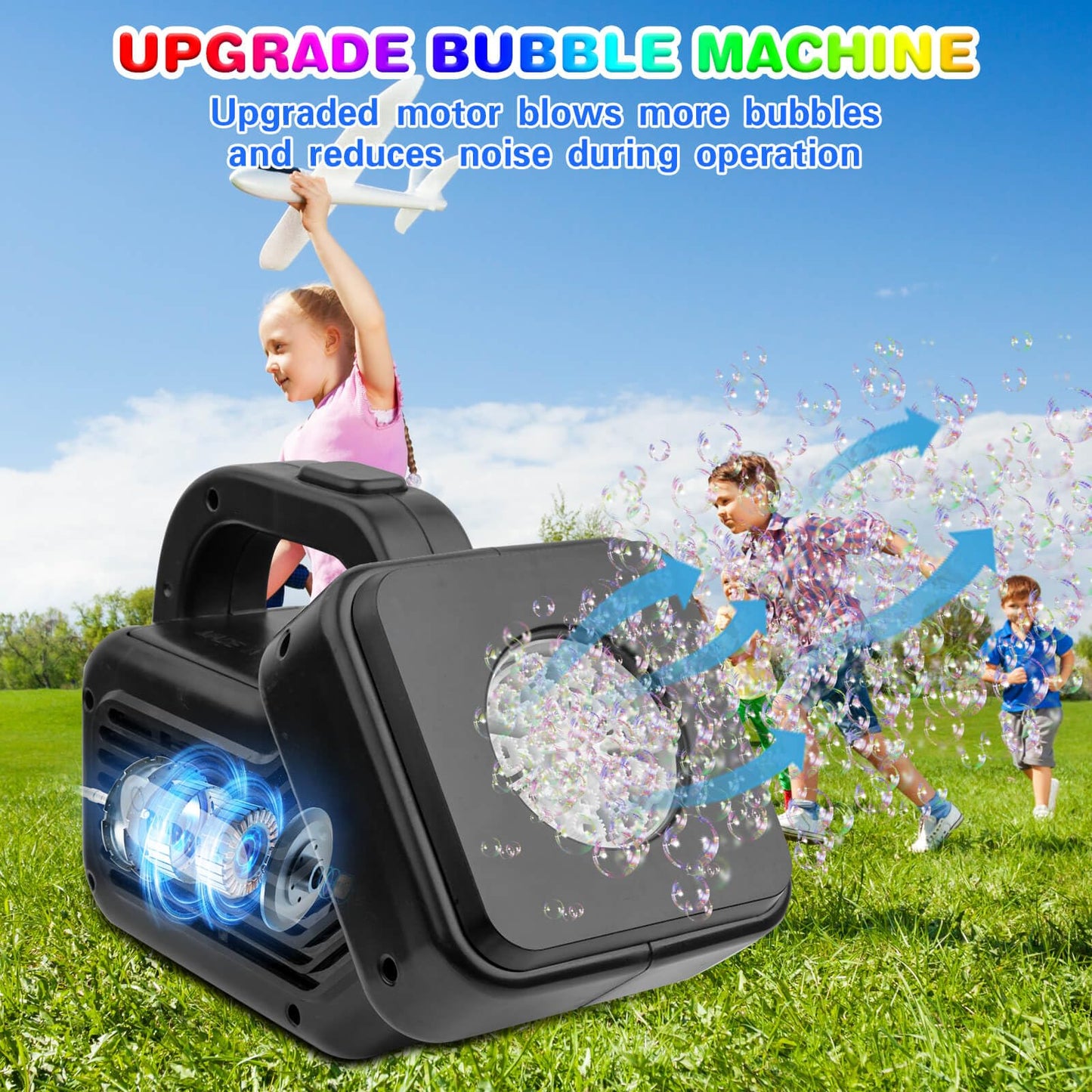 Bubble Machine for Kids, Upgrade Automatic Bubble Machine Portable Bubble Maker Outdoor Bubble Machine for Dogs Pets, Electric Bubble Blower Machine for Parties, Birthday, Wedding, Camping