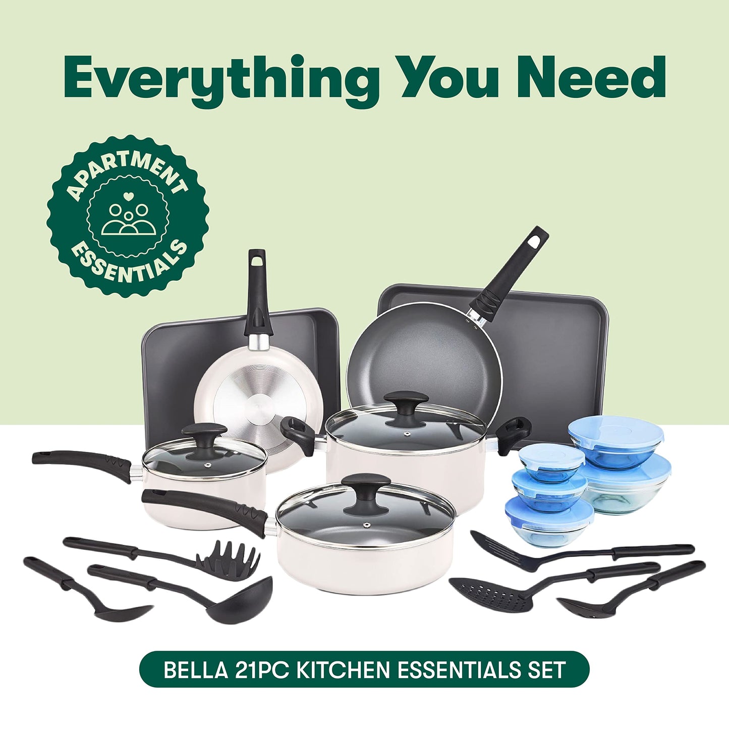 21-Piece BELLA Nonstick Cookware Set with Lids