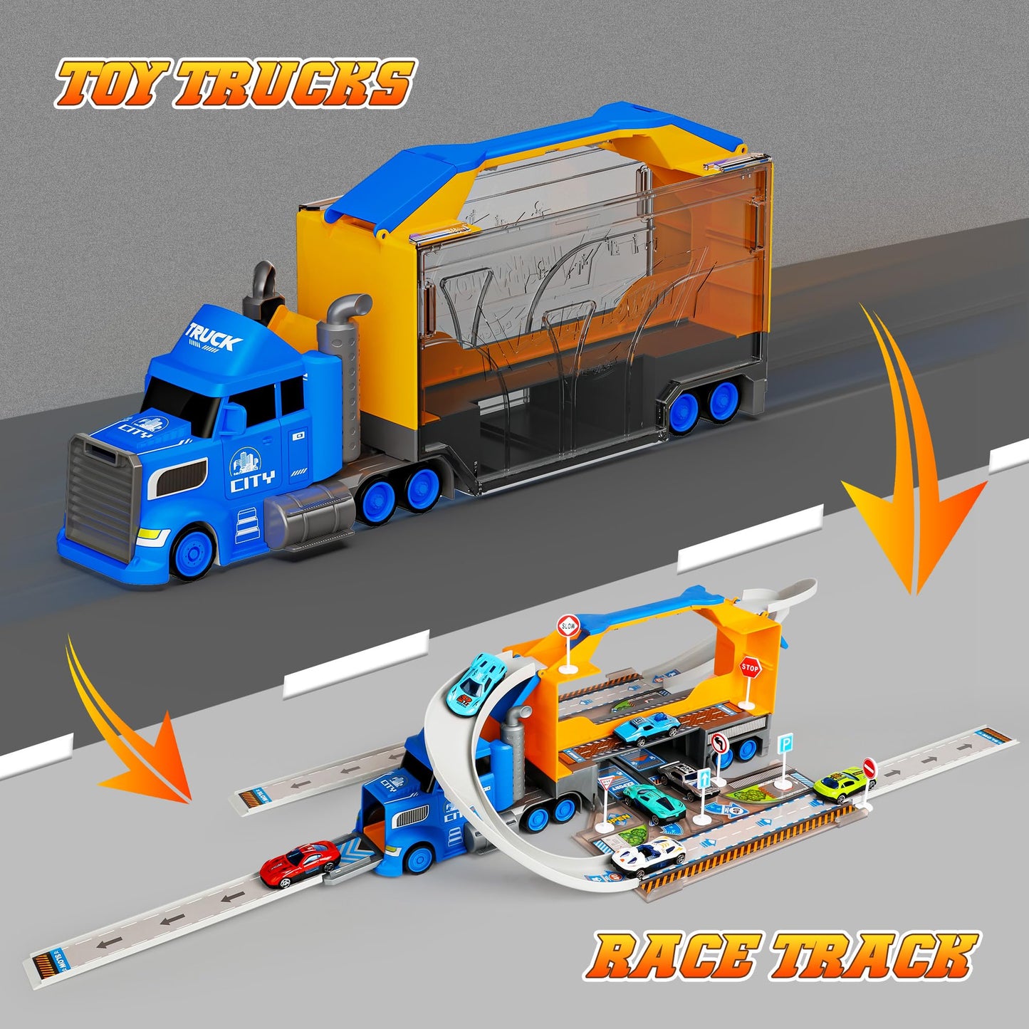 Carsky Truck Toy Set with Race Track & Cars
