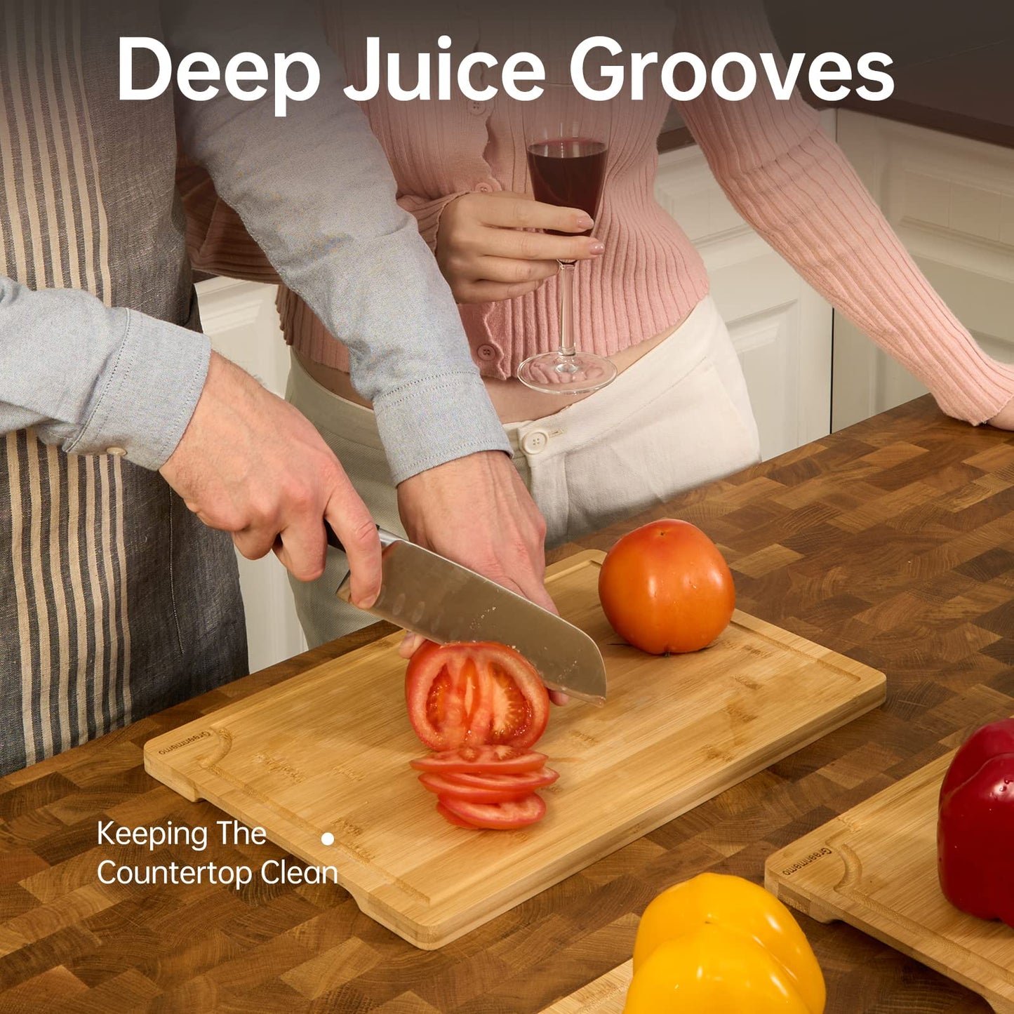 Bamboo Cutting Board Set with Juice Grooves