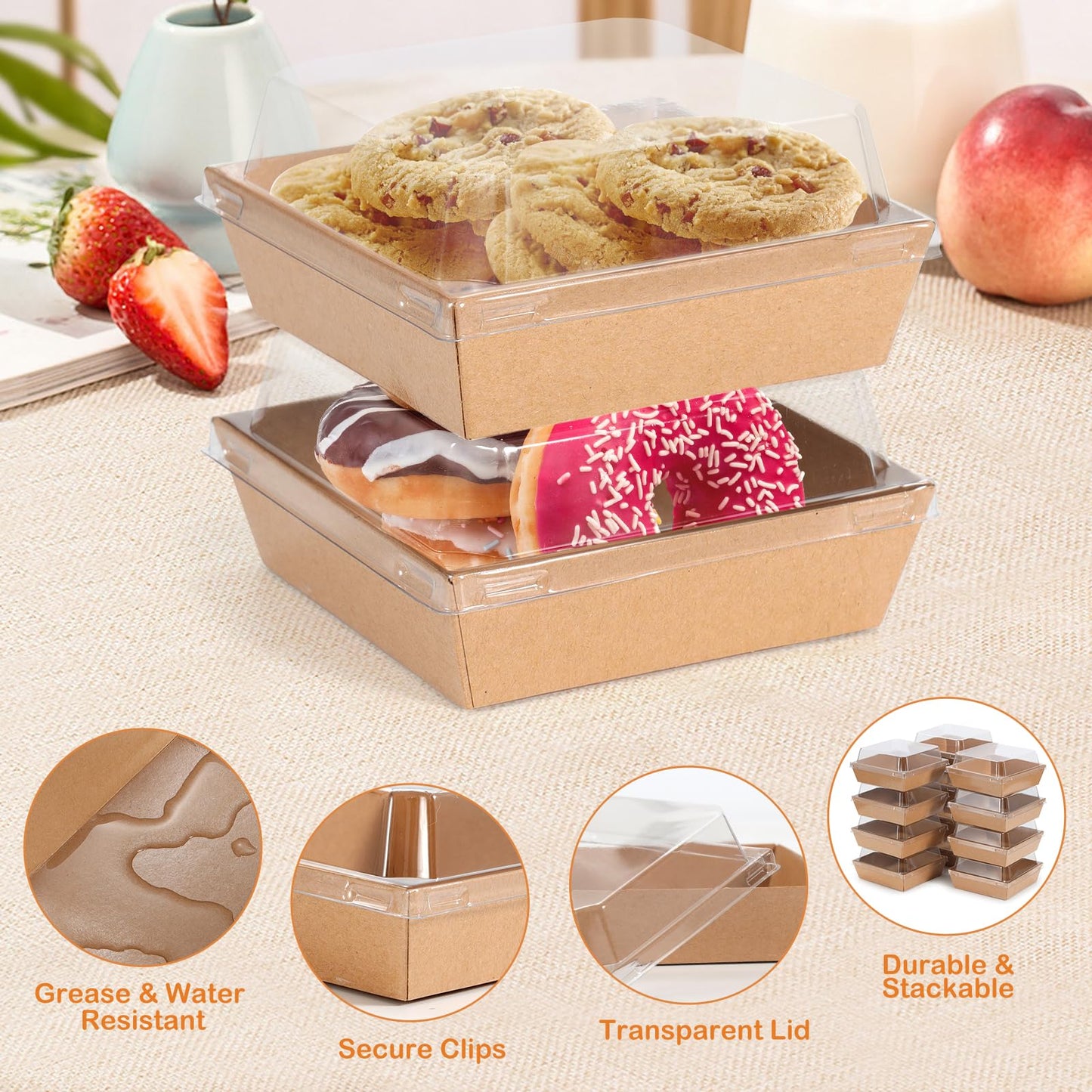Disposable Mini Brown Dessert Boxes, 100 Pack