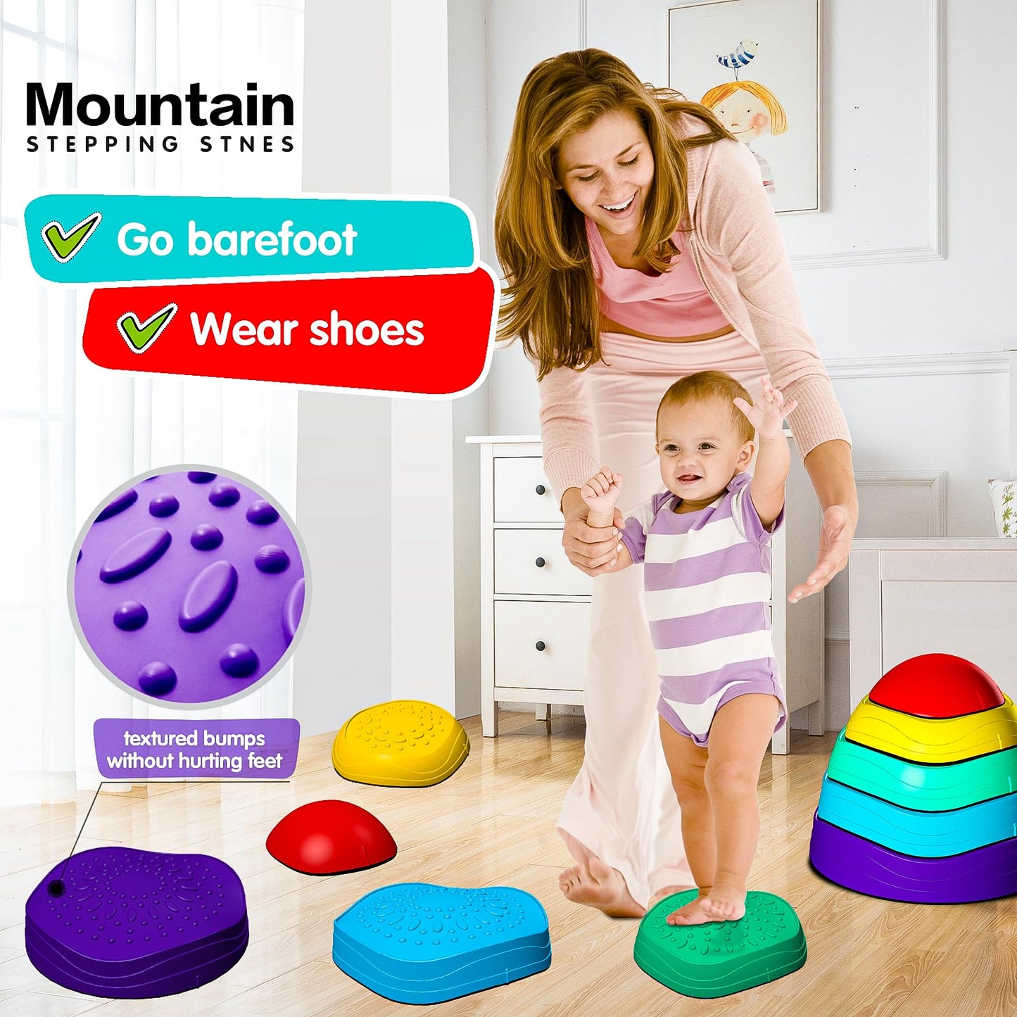 5 Pcs Non-Slip Stepping Stones for Kids