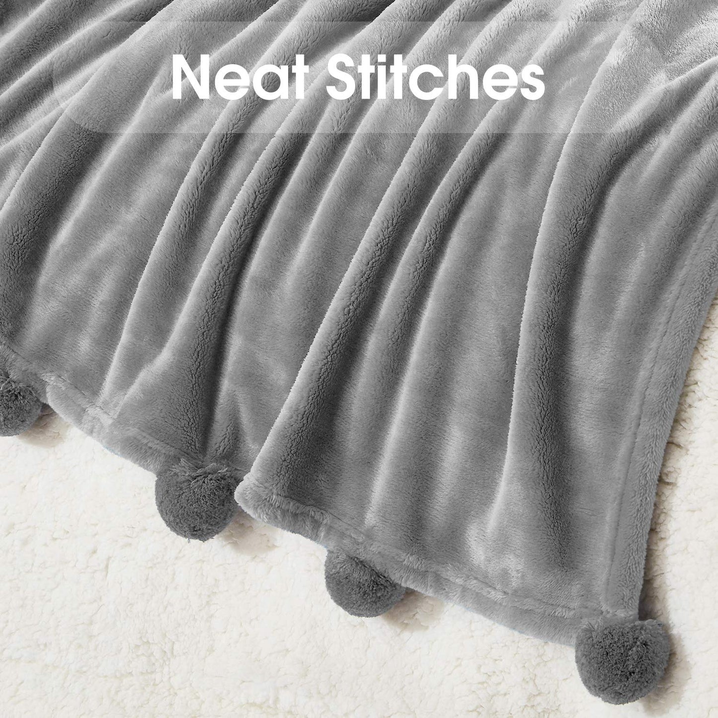 HOMEIDEAS Fleece Throw Blanket with Pompoms 50x60