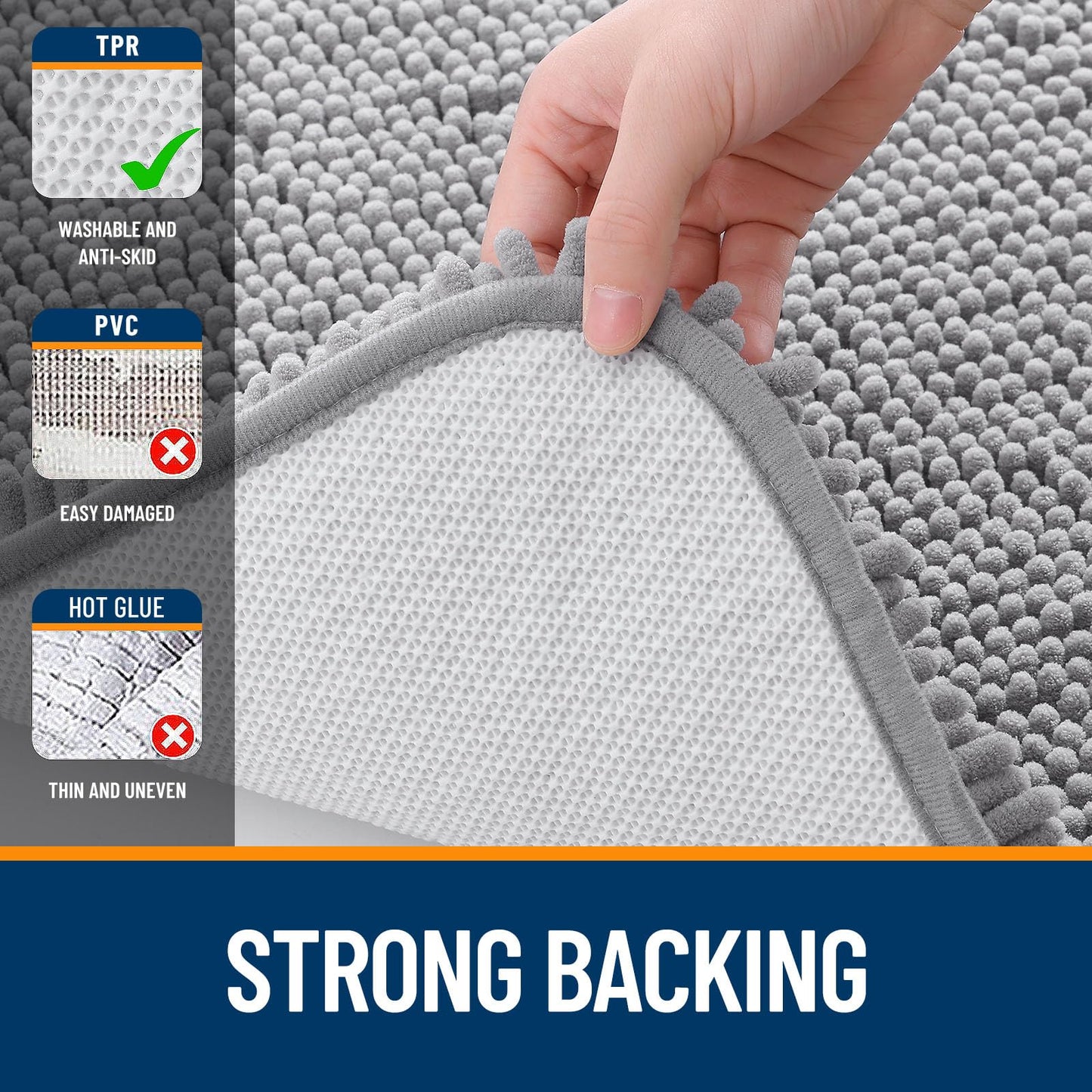 OLANLY Bathroom Rugs 30x20, Extra Soft Absorbent Chenille Bath Rugs, Non-Slip, Dry Quickly, Machine Washable, Bath Mats for Bathroom Floor, Tub and Shower, Grey