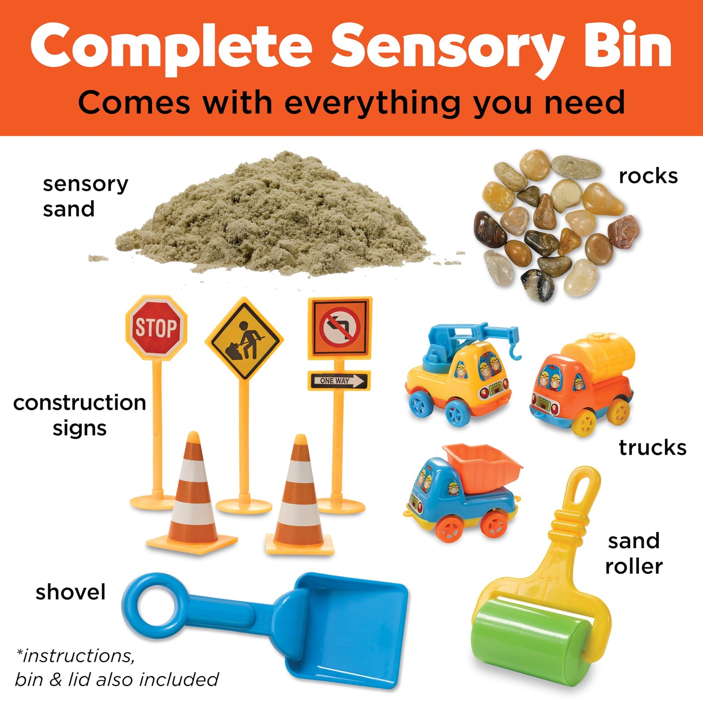 Construction Zone Sensory Bin Playset for Kids
