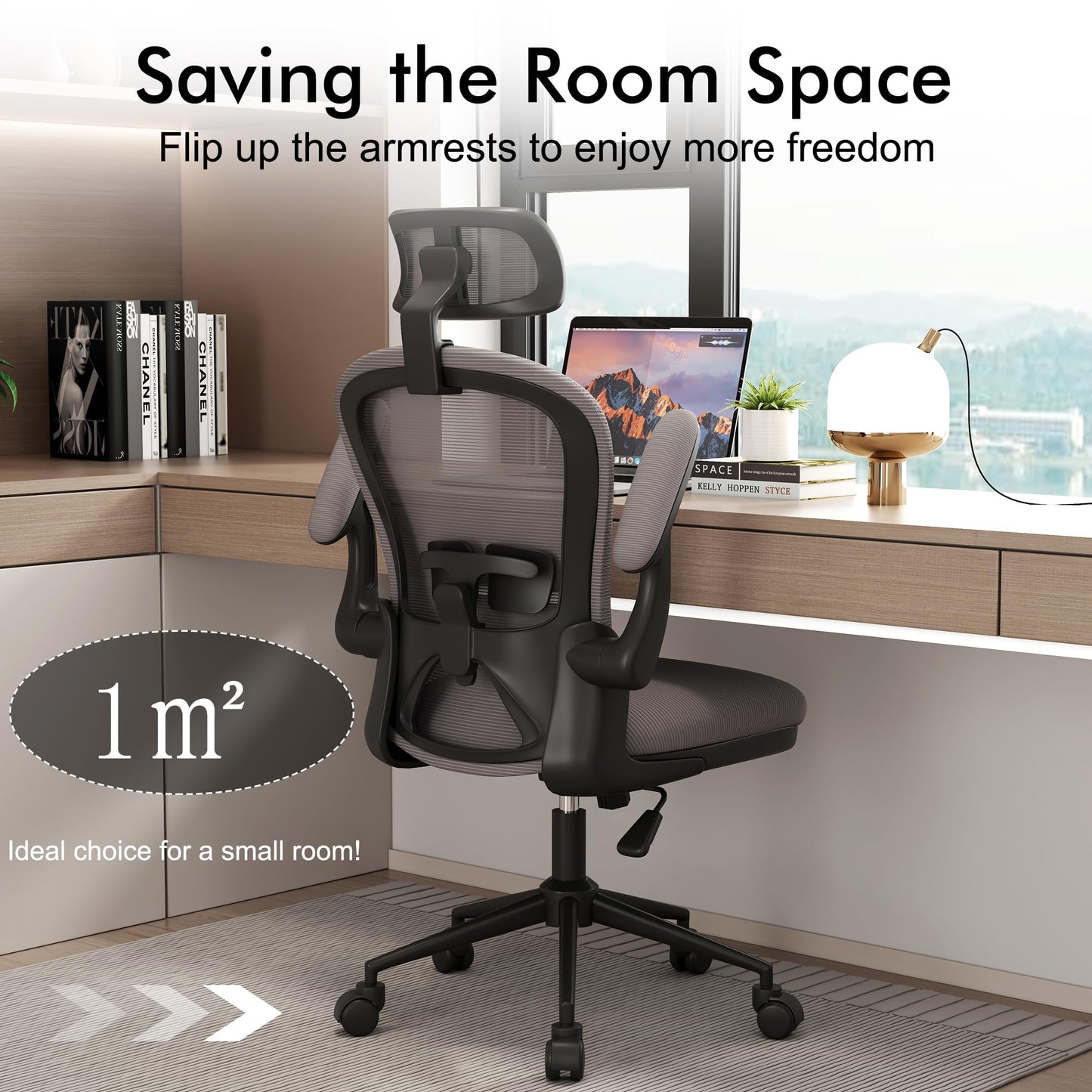 Apusen Ergonomic Office Chairs with Adjustable Lumbar Support,Mesh Desk Chair with Adjustable Arms and Wheels,Computer Desk Chair for Home Office Essentials(Headrests,Black)