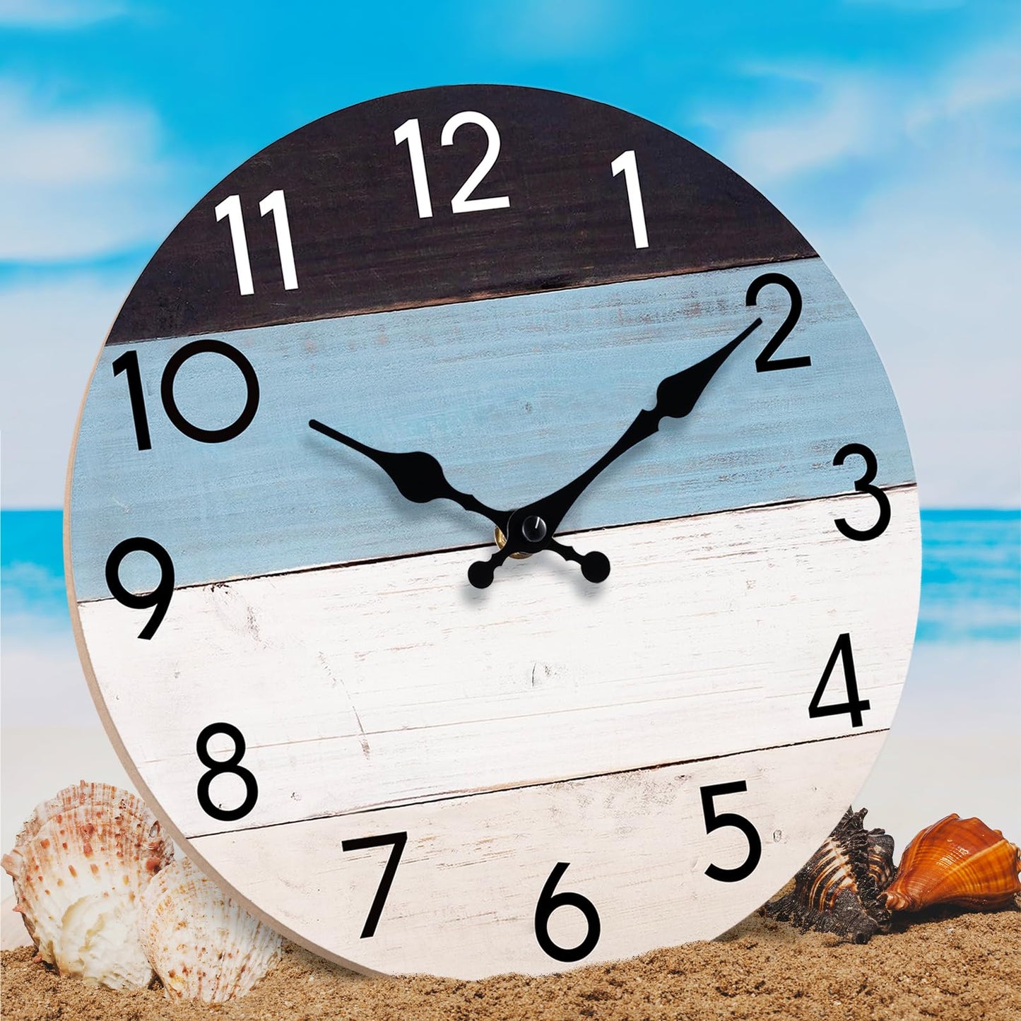 KECYET Wall Clock Silent Non-Ticking Beach Style Clocks Battery Operated Coastal Blue Country Retro Rustic Decorative for Pool Kitchen Bathroom Bedroom Home (8 Inch)