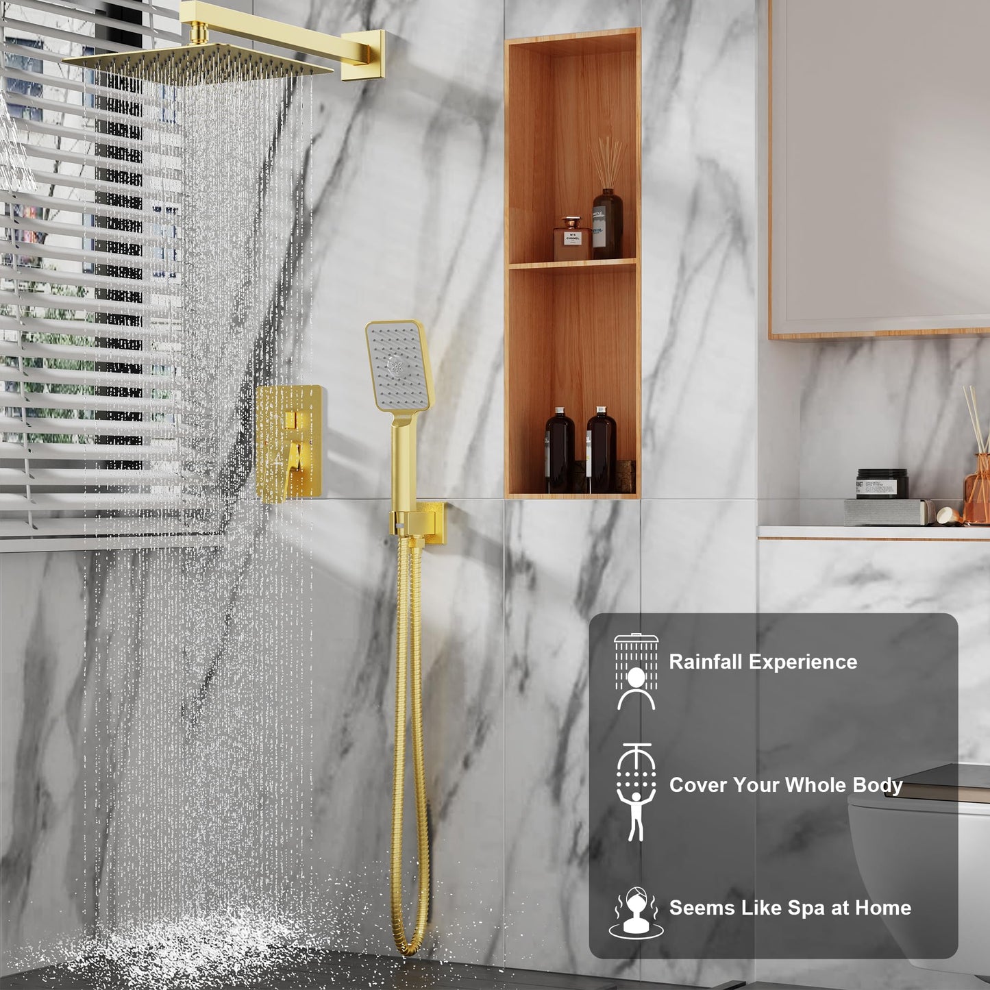10" Brushed Gold Rainfall Shower System Set
