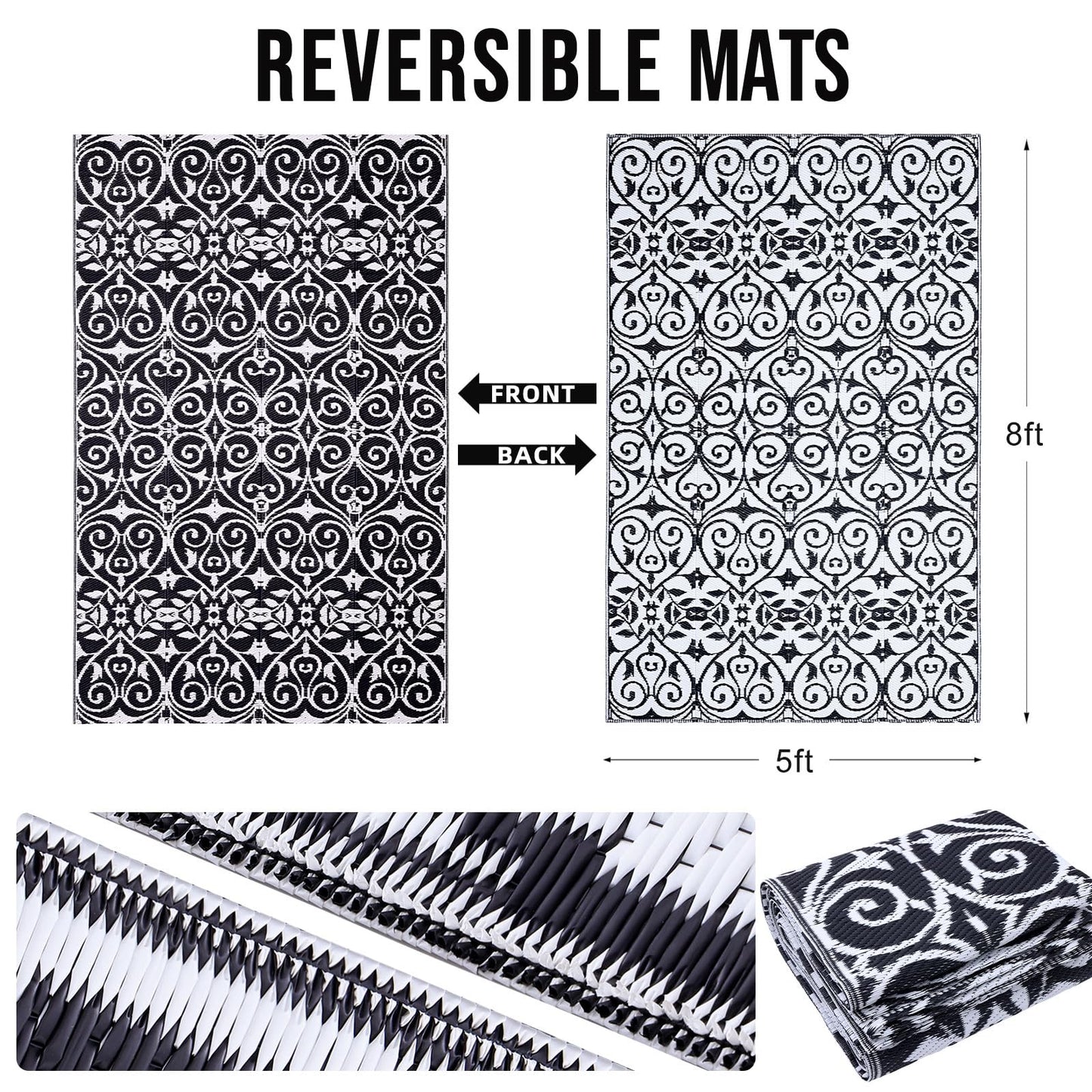 5x8 Outdoor Waterproof Rug for Patio & Deck