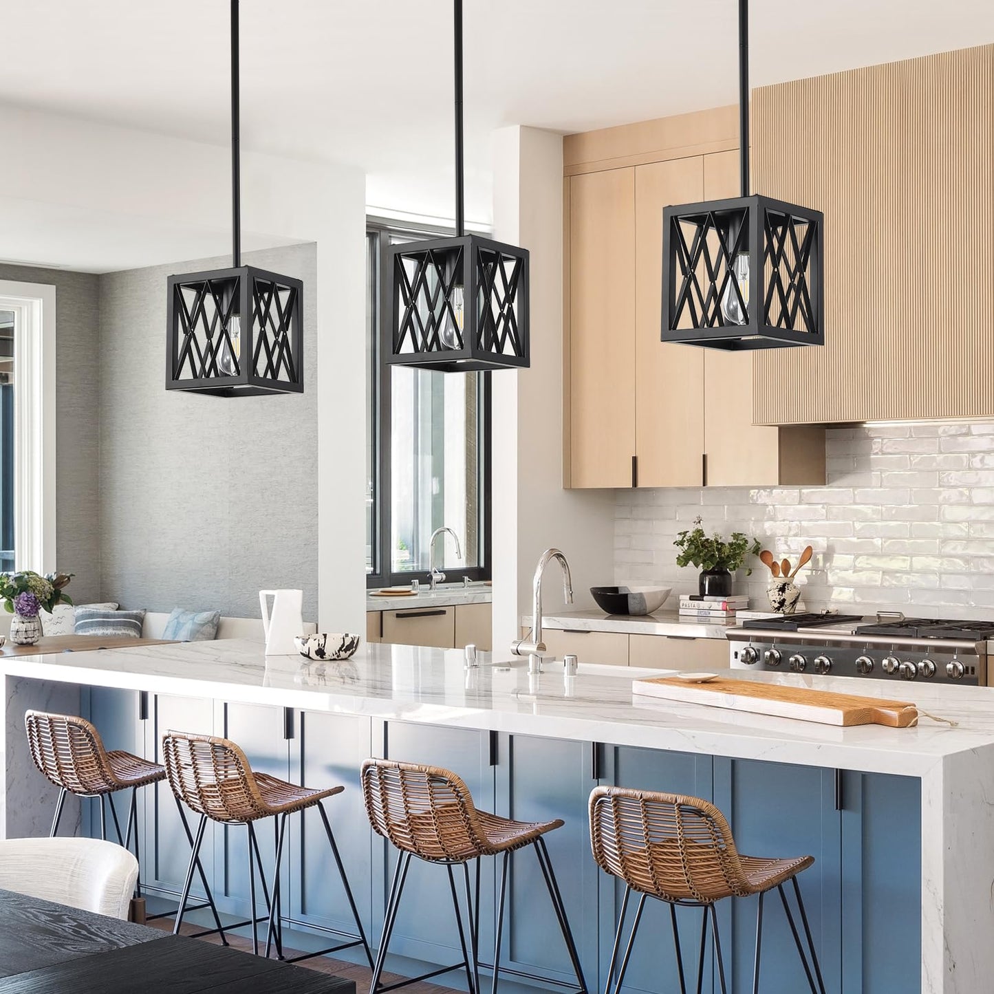 Farmhouse Black Pendant Lights for Kitchen, 2-Pack