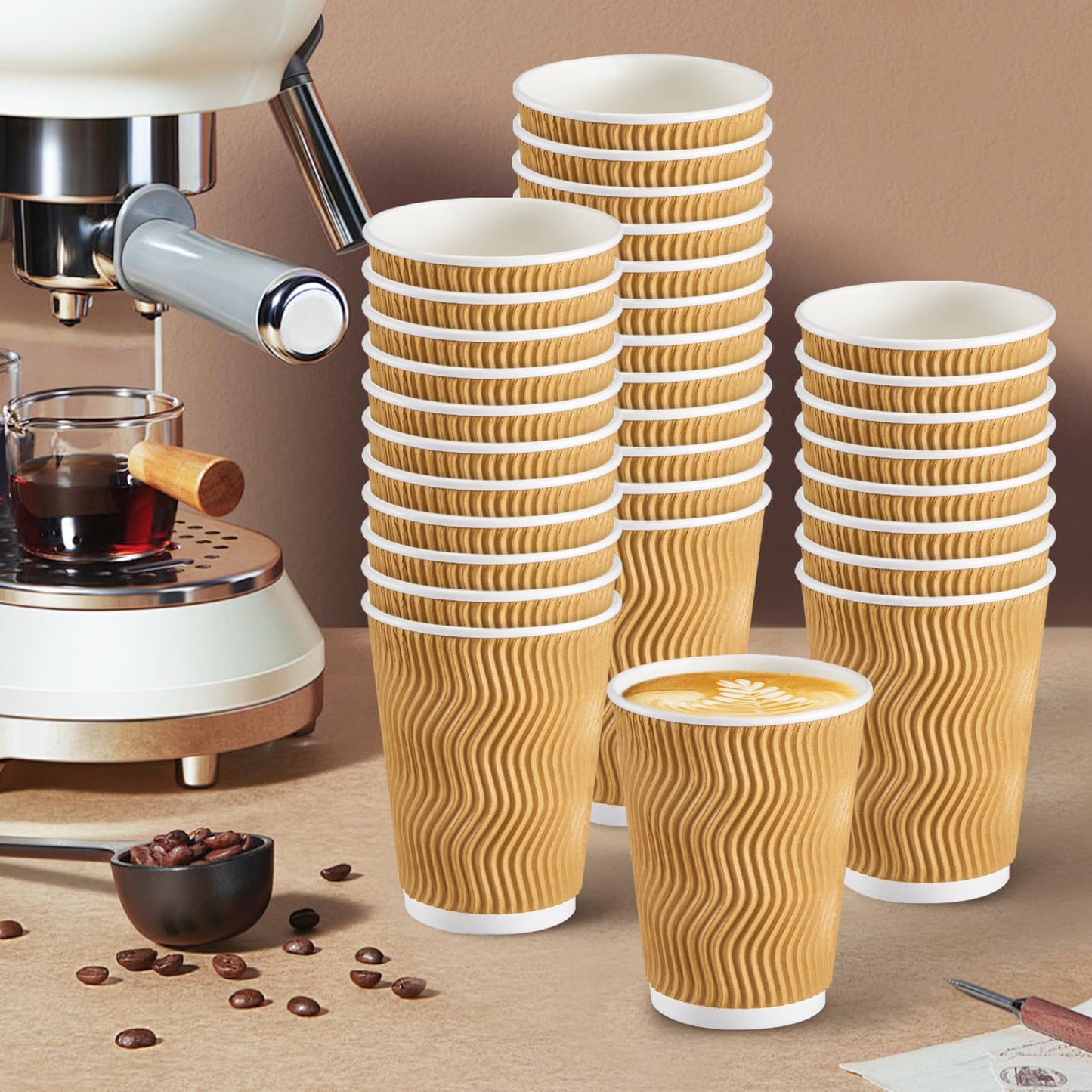 Insulated Disposable Coffee Cups 12 oz 50 Pack