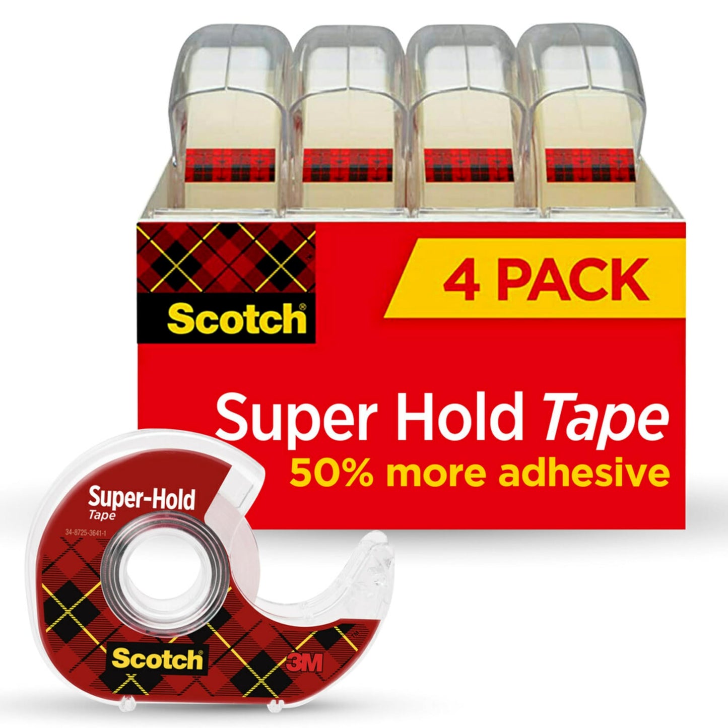 Scotch Super-Hold Tape, 4 Rolls, Dispensered