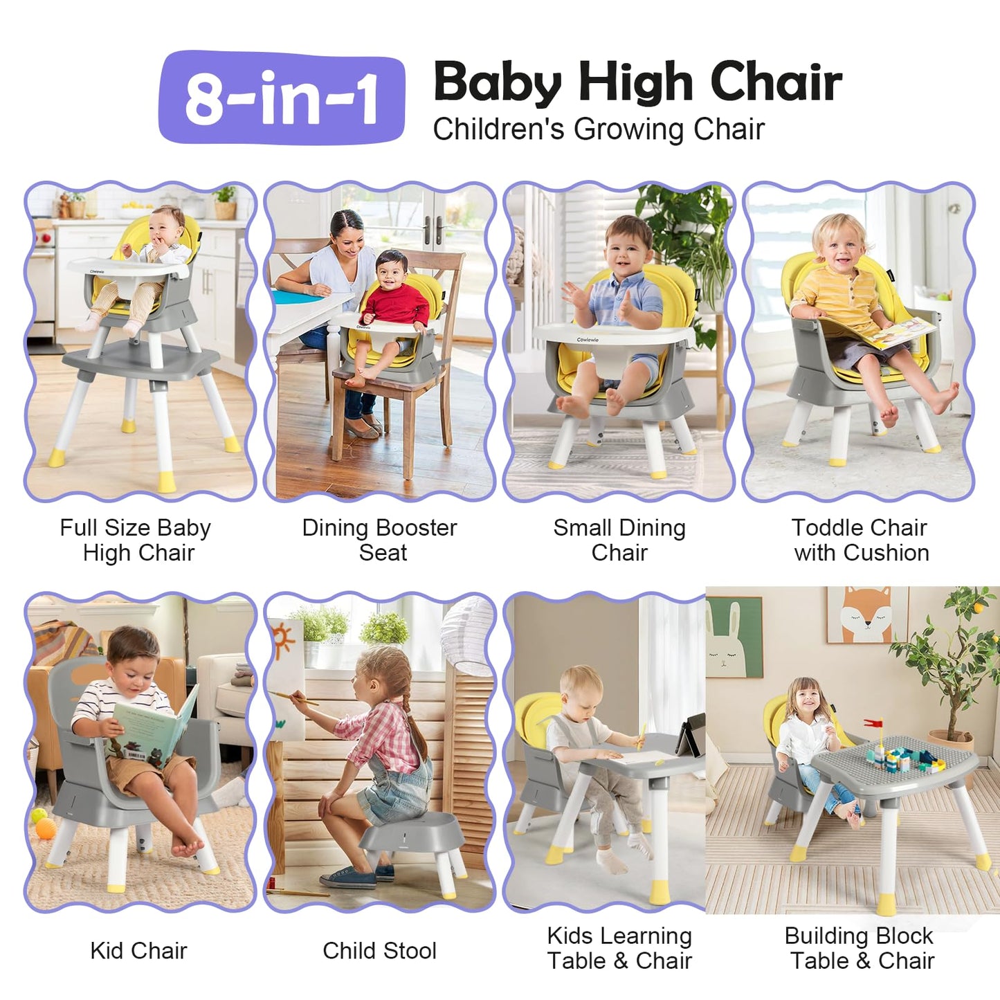 Cowiewie 8-in-1 Baby High Chair and Table Set