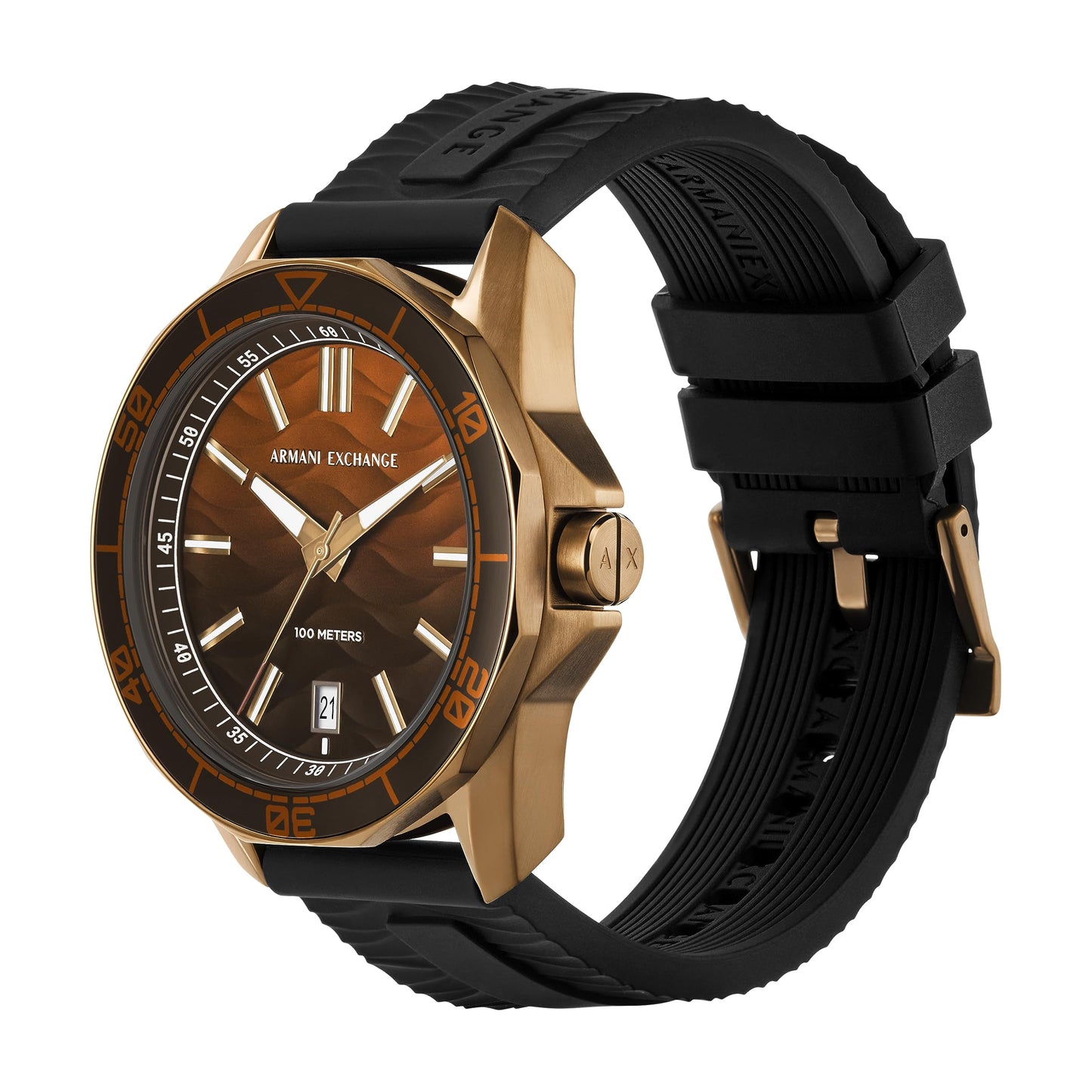 A|X ARMANI EXCHANGE Men's Three-Hand Date Black Silicone Band Watch (Model: AX1954)