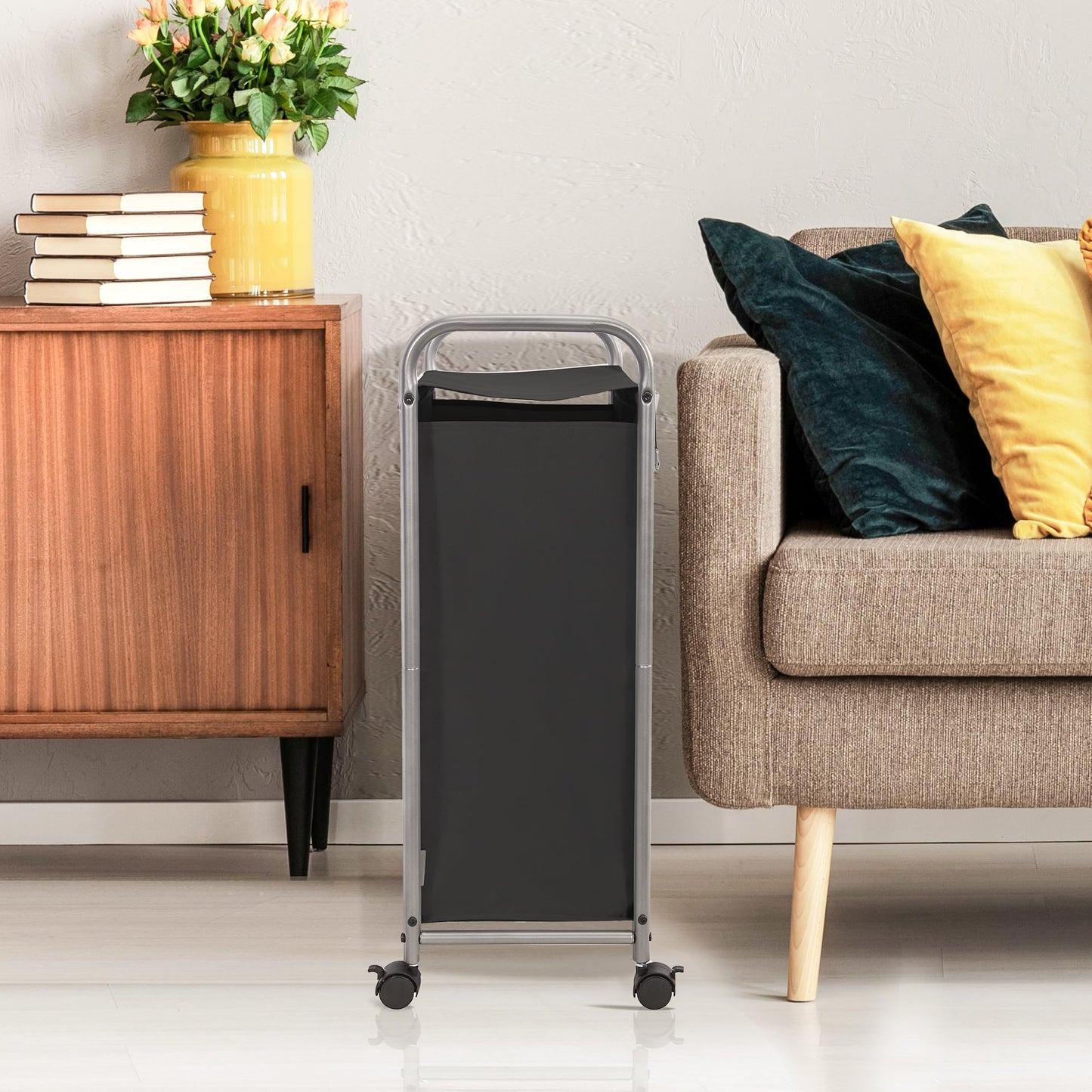 Slim Rolling Laundry Sorter with Lid and Wheels