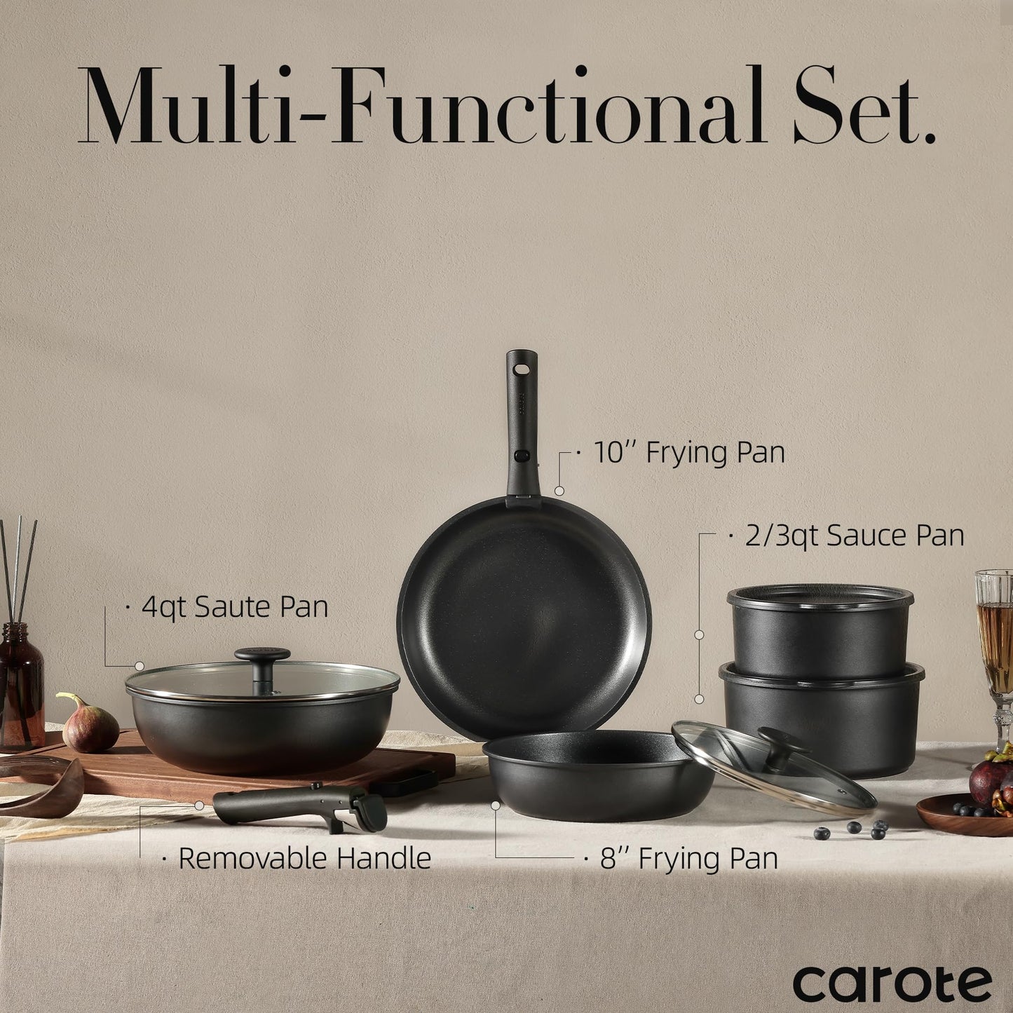 Nonstick Cookware Set with Detachable Handle